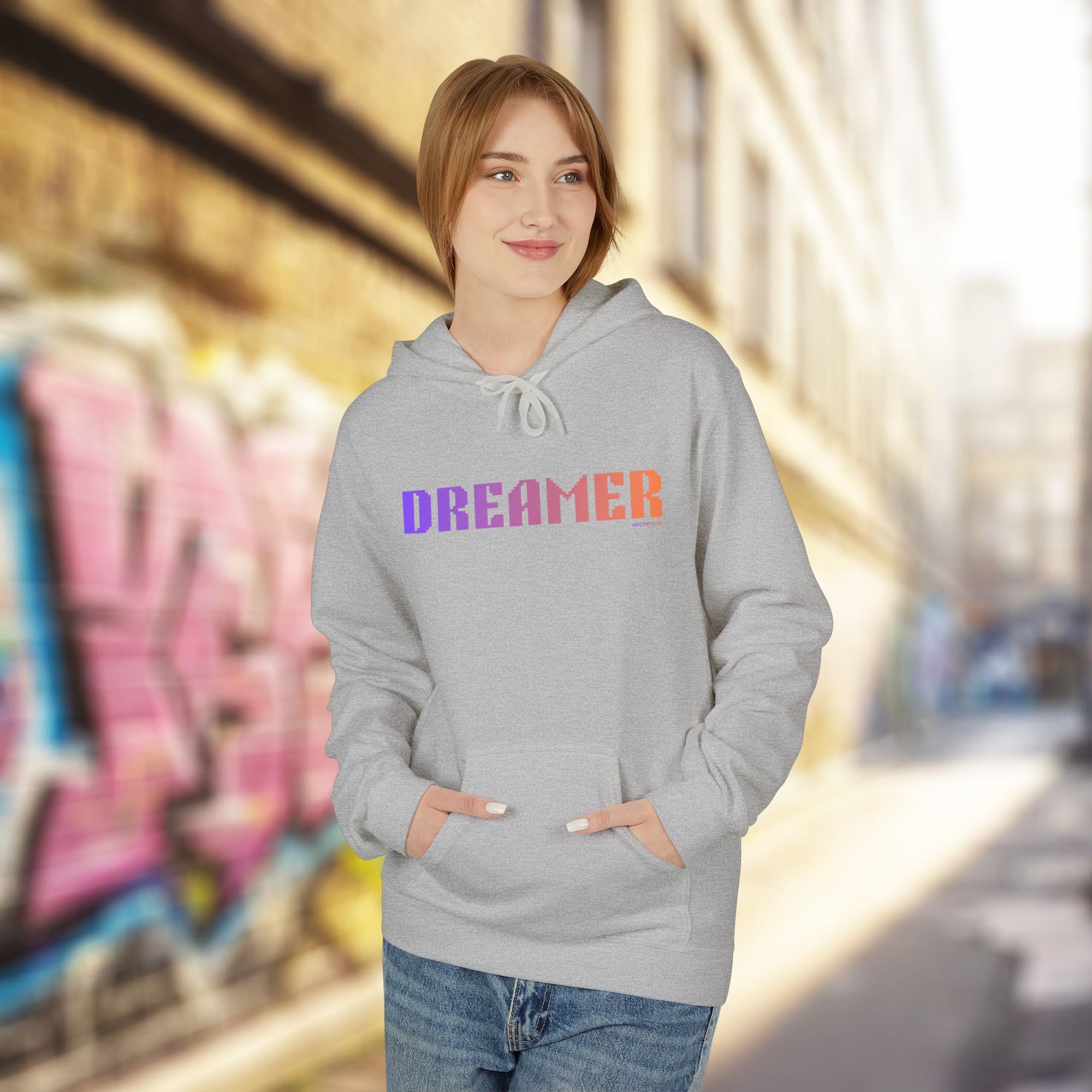 Dreamer Bold Text Big Quote Hoodie | Bold Colorful Print Retro Graphic Pullover