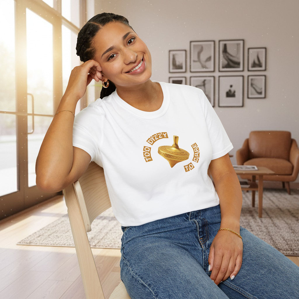 Too Dizzy to Care T-Shirt – Funny Spinning Top Graphic Tee | Quirky Gift for Friends