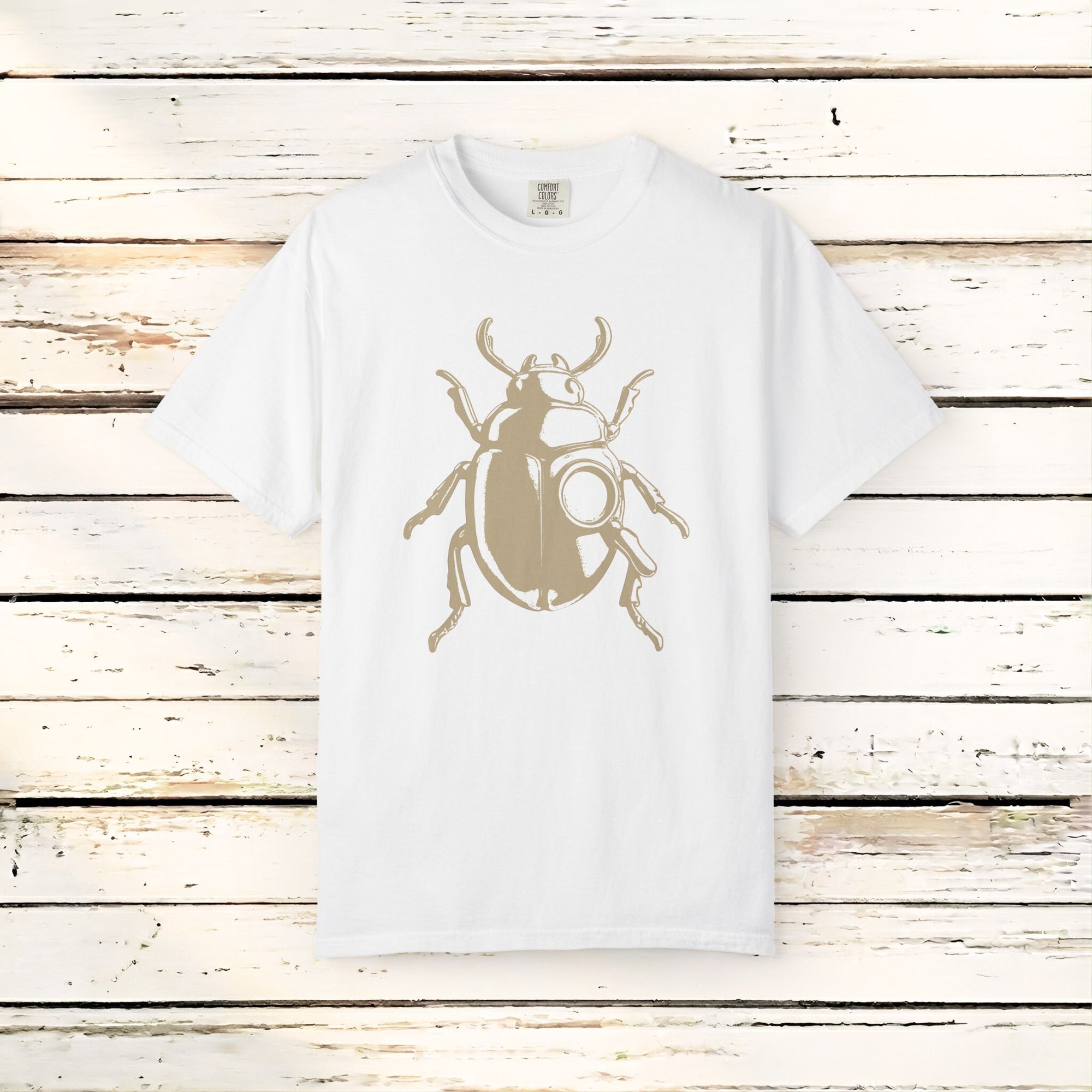 Minimal Beetle T Shirt Neutral Pastel Graphic | Insect Art Tee | Modern Scarab Ilustration Shirt | Unisex Graphic Tee For Men Or Women