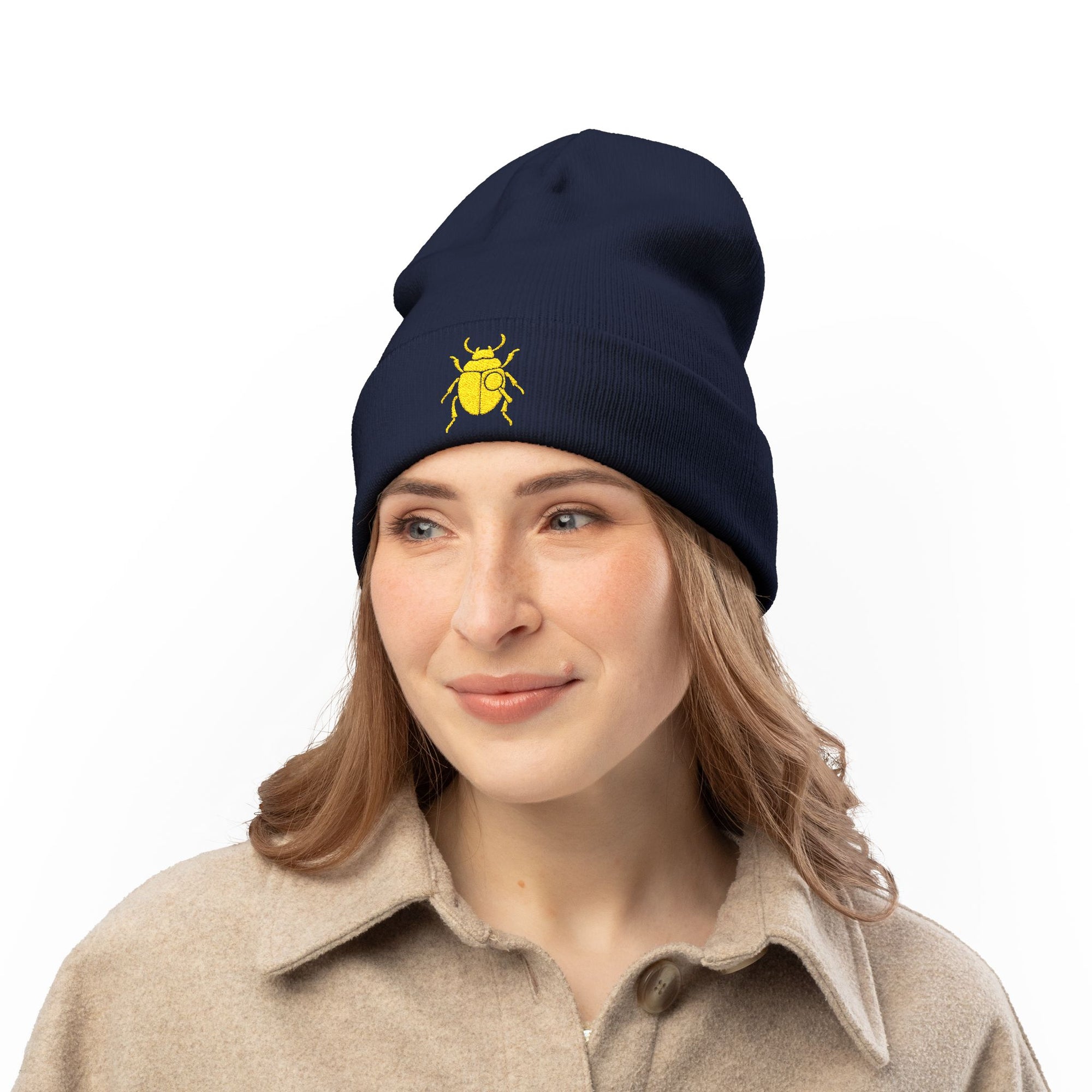 Golden Beetle Knit Beanie (Embroidery)