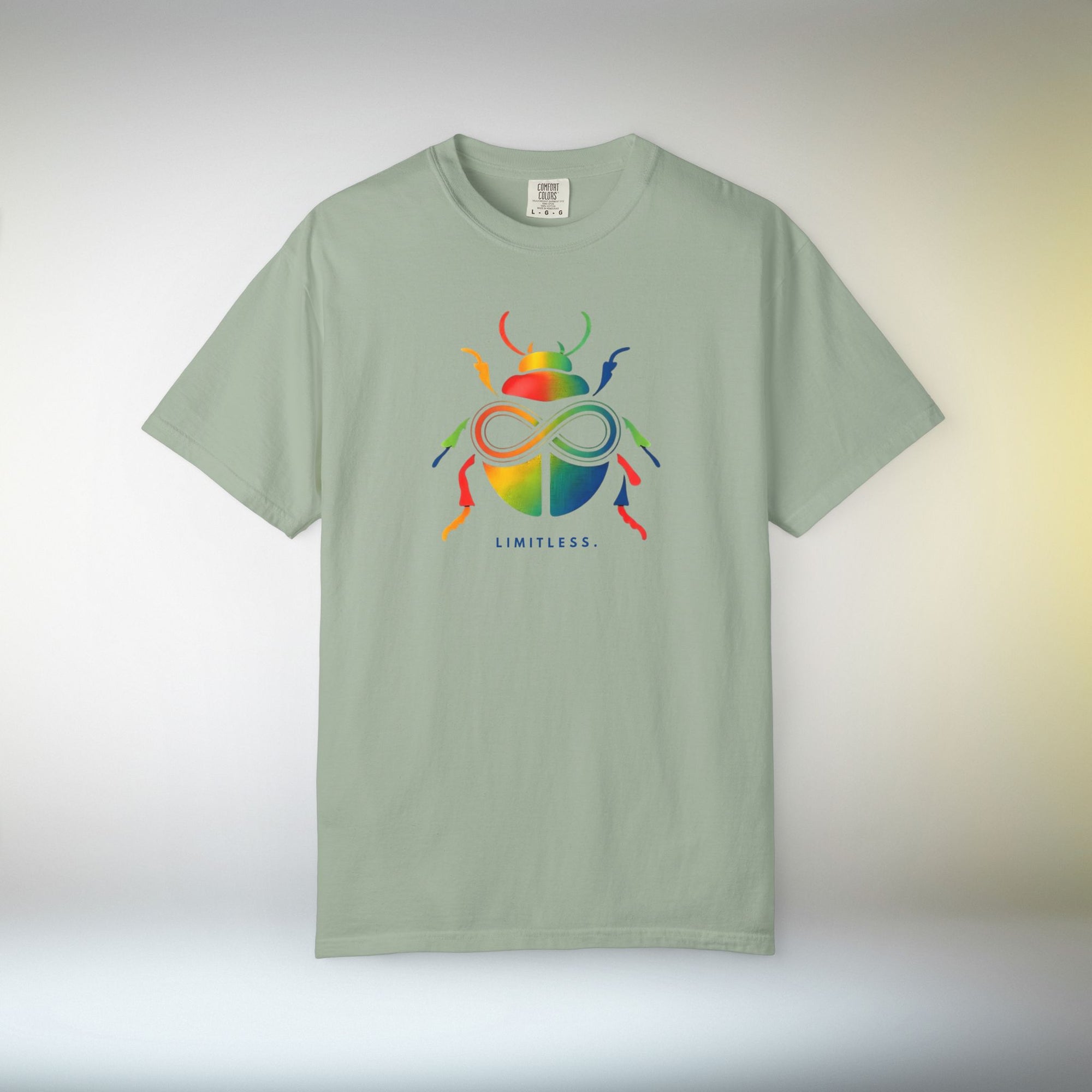 Limitless Beetle T Shirt | Infinity Symbol Graphic Tee | Colorful Scarab Art Shirt | Motivational Streetwear T-Shirt | Unisex Tee