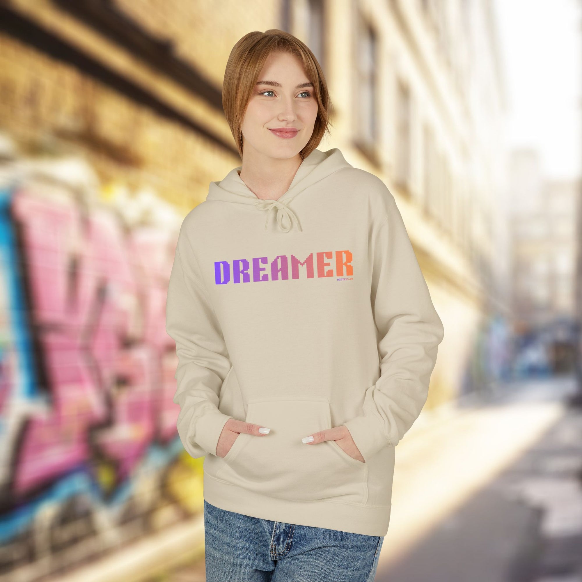 Dreamer Bold Text Big Quote Hoodie | Bold Colorful Print Retro Graphic Pullover