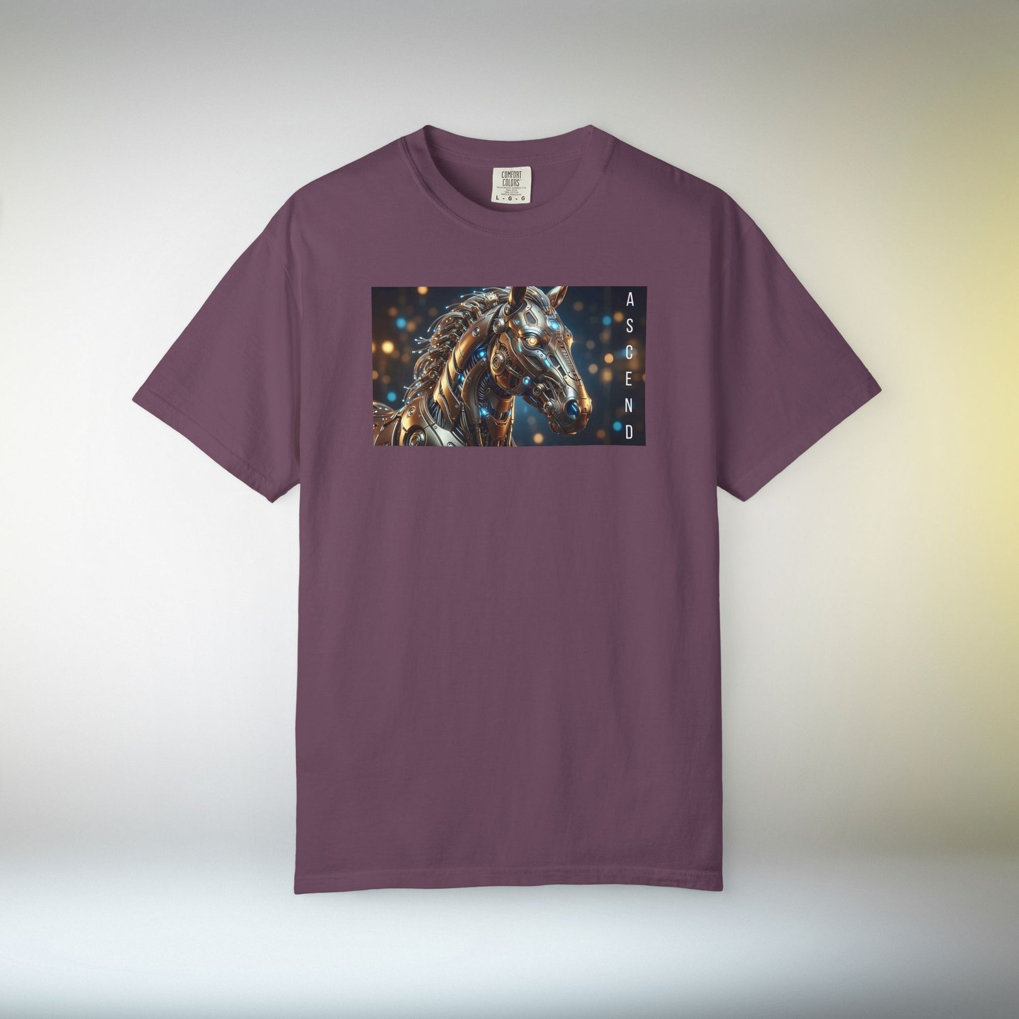 ASCEND Cyber Horse T-Shirt | Futuristic Steampunk Mechanical Animal Graphic Tee, Sci-Fi Streetwear Unisex