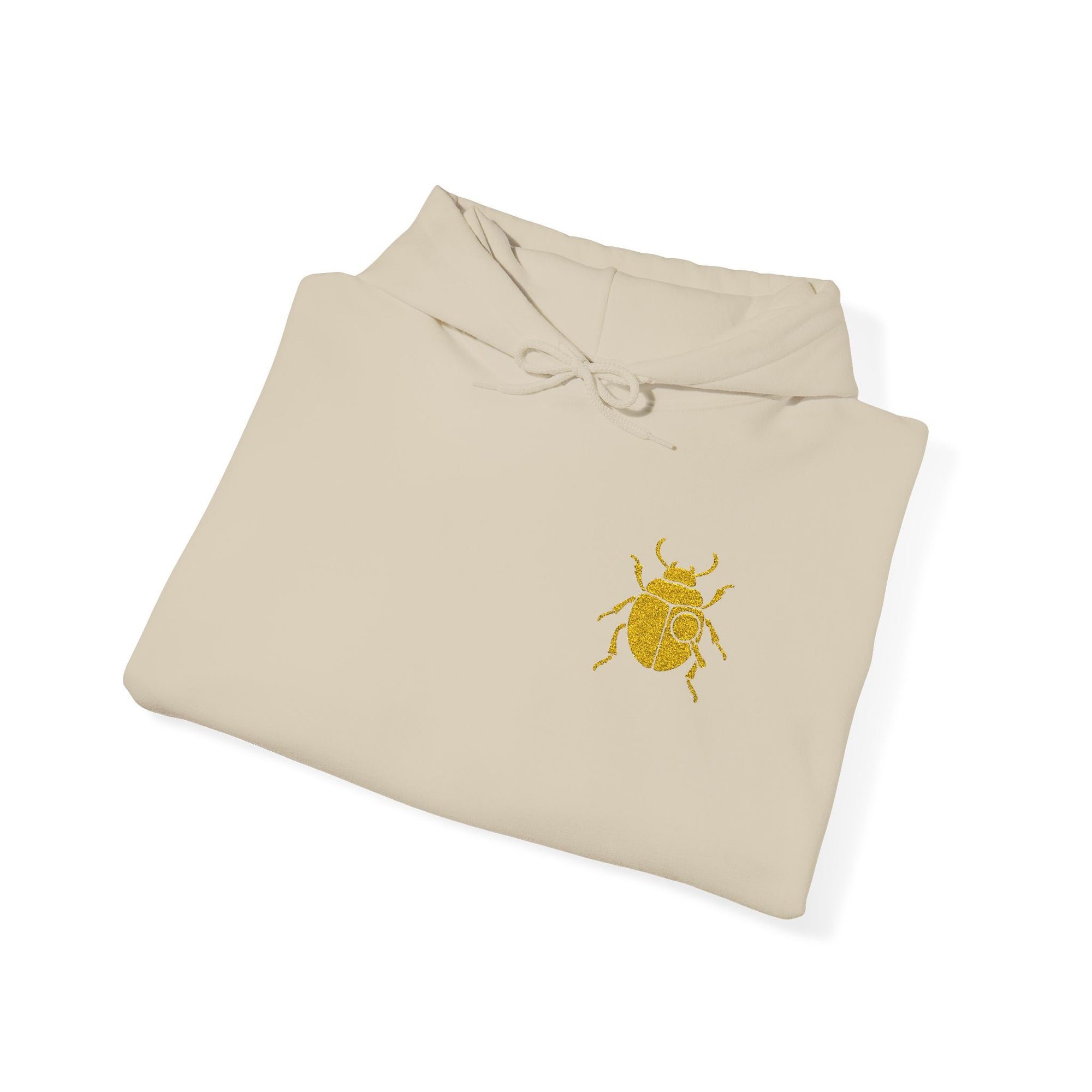 Gold Beetle Embroidered Hoodie – Futuristic Steampunk Insect, Unique Golden Bug Fashion Top | Unisex Heavy Blend Hooded Sweatshirt
