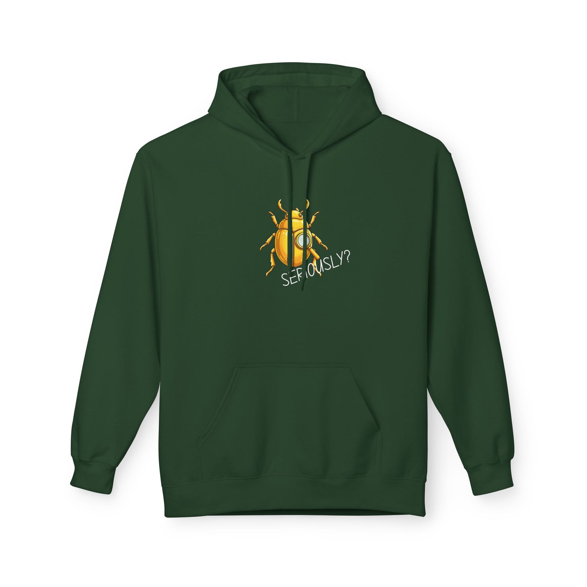 Funny Golden Beetle Hoodie “Seriously?” Quote Graphic Pullover Humor Streetwear