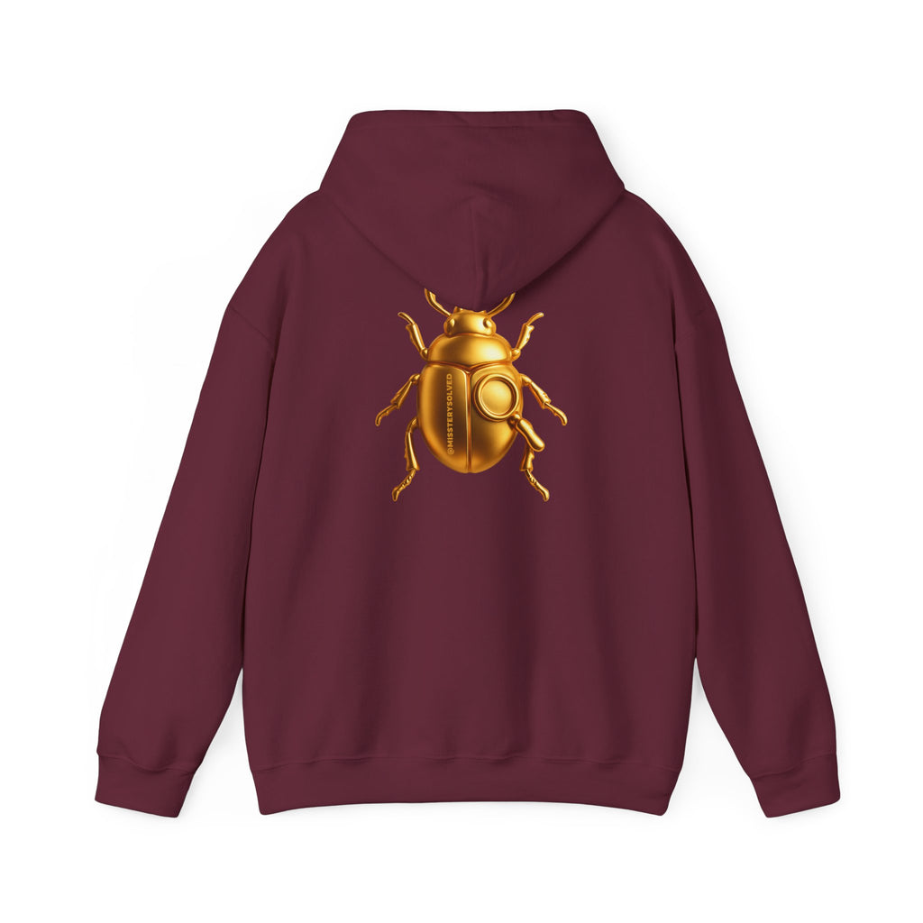 Gold Scarab Beetle Hoodie – Futuristic Steampunk Insect | Unisex Heavy Blend Hooded Sweatshirt Front and Back Graphic