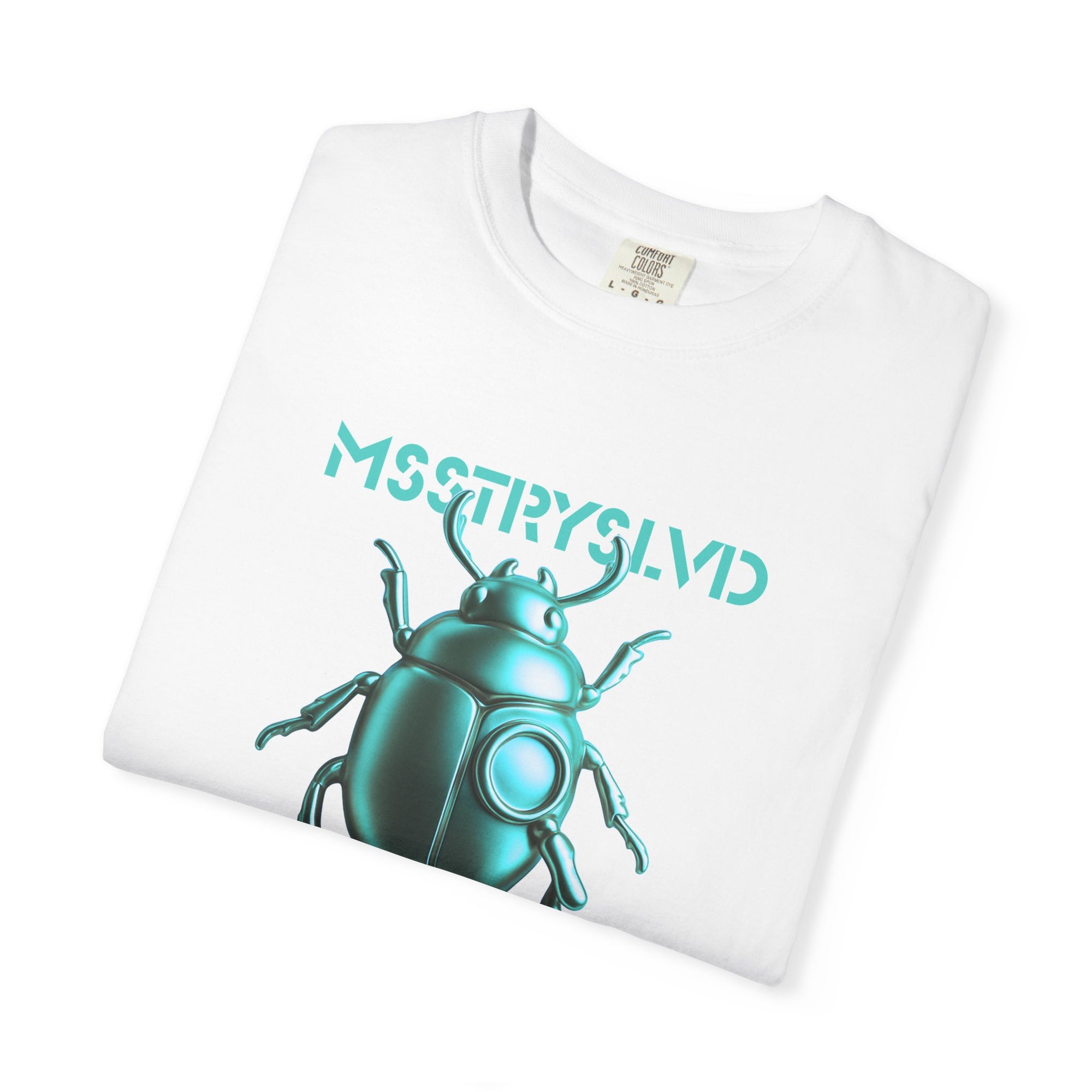 Cyber Beetle Graphic T-Shirt – Futuristic Insect Streetwear Tee, Neon Blue Bug Design Techwear Top For Men & Women