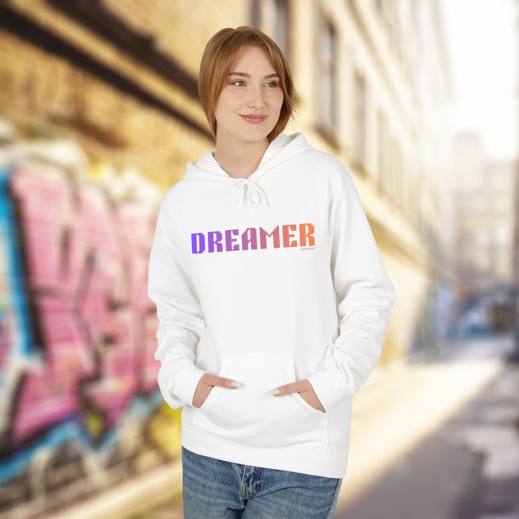 Dreamer Bold Text Big Quote Hoodie | Bold Colorful Print Retro Graphic Pullover