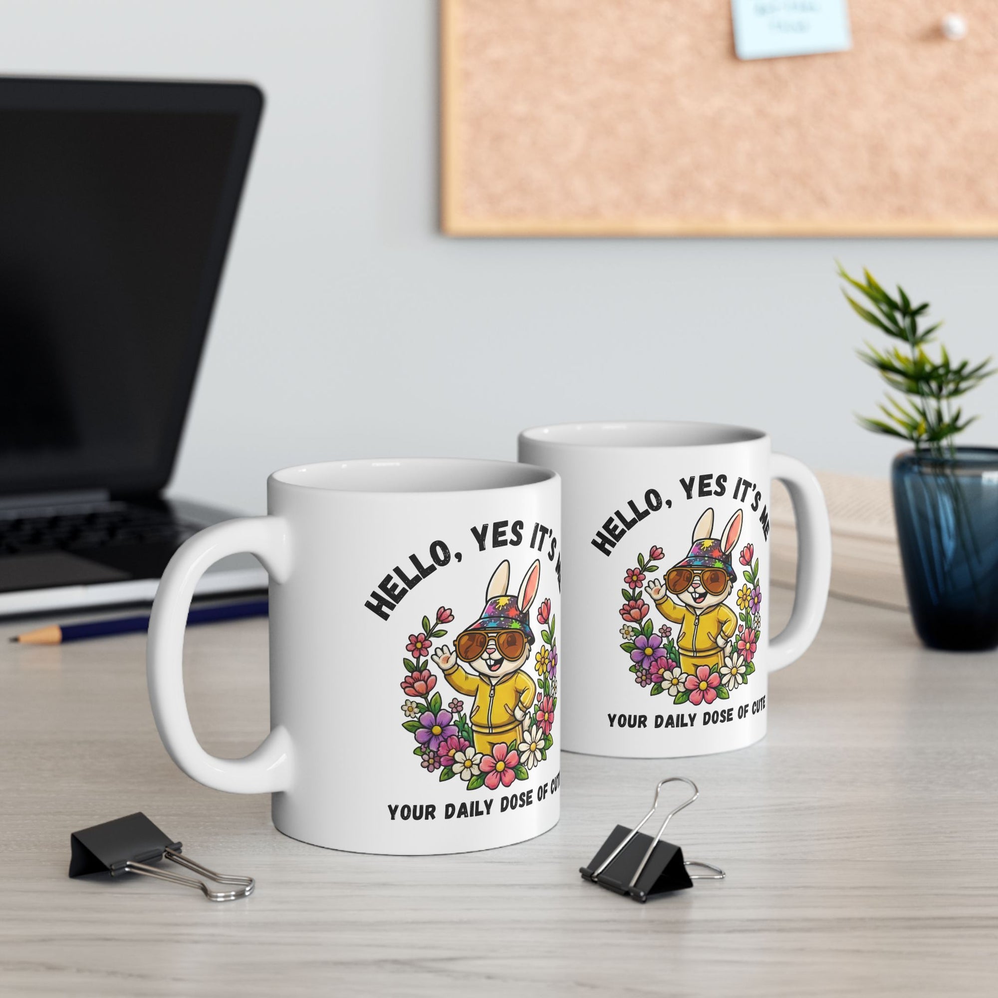Cute Bunny Mug – “Hello, Yes It’s Me. Your Daily Dose of Cute” Ceramic Mug