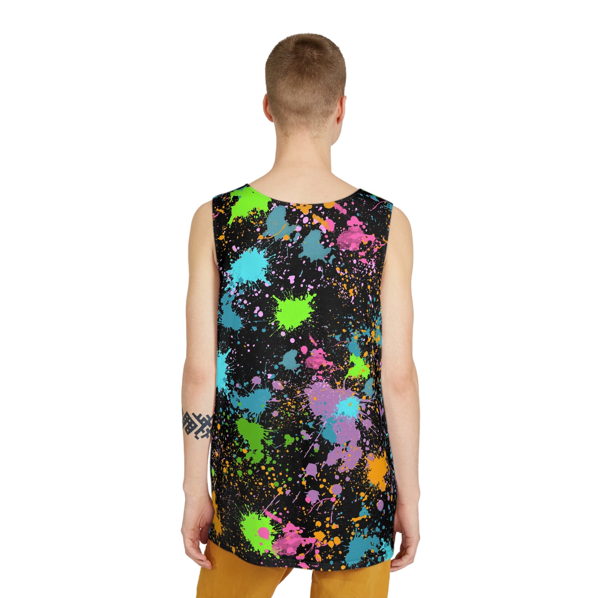 Men's Tank Neon Paint Splatter | Colourful Graphic Top Festival Rave Streetwear