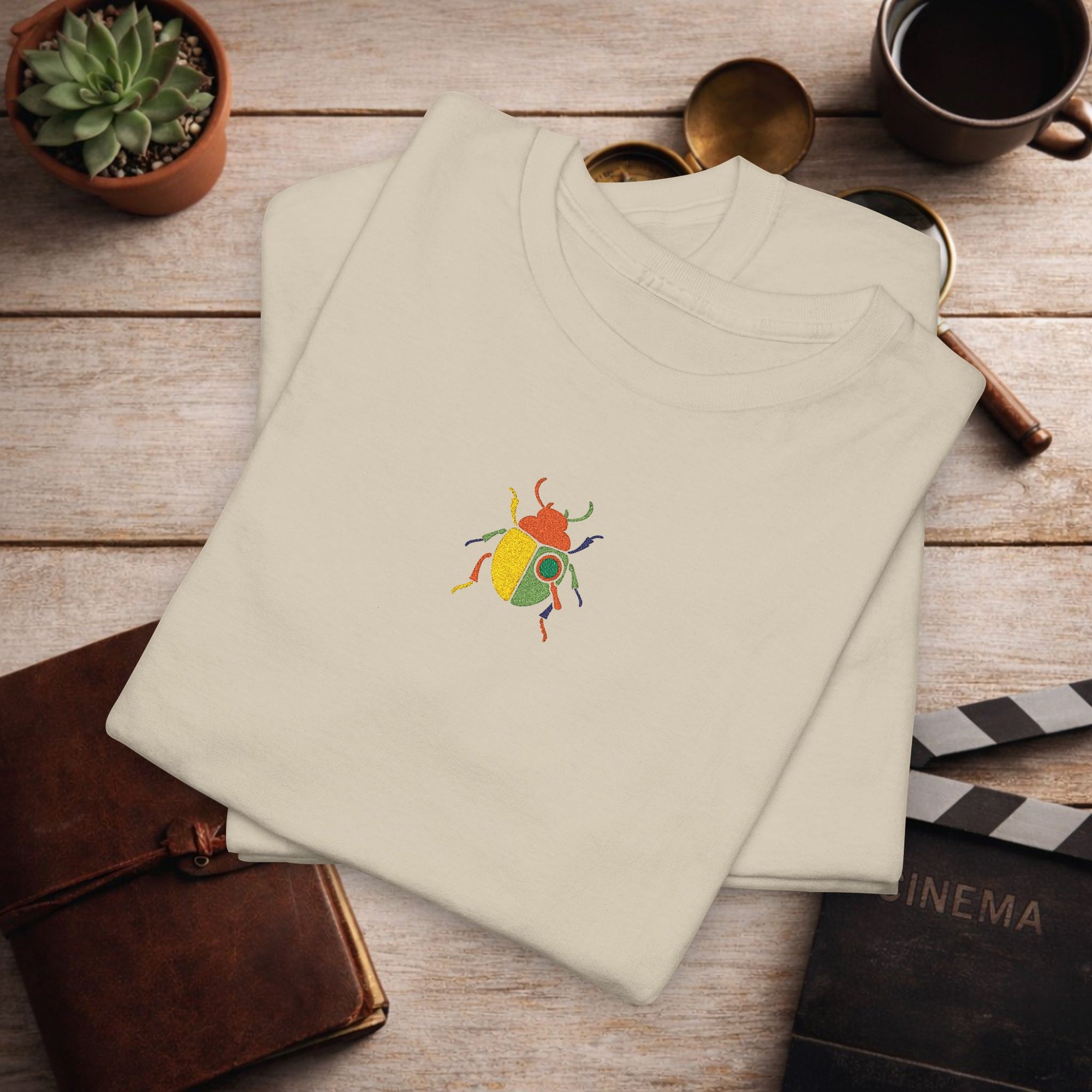 Embroidered Minimal Beetle T-Shirt | Unisex Tee Small Chest Color Block Embroidery | Aesthetic Insect Graphic Shirt