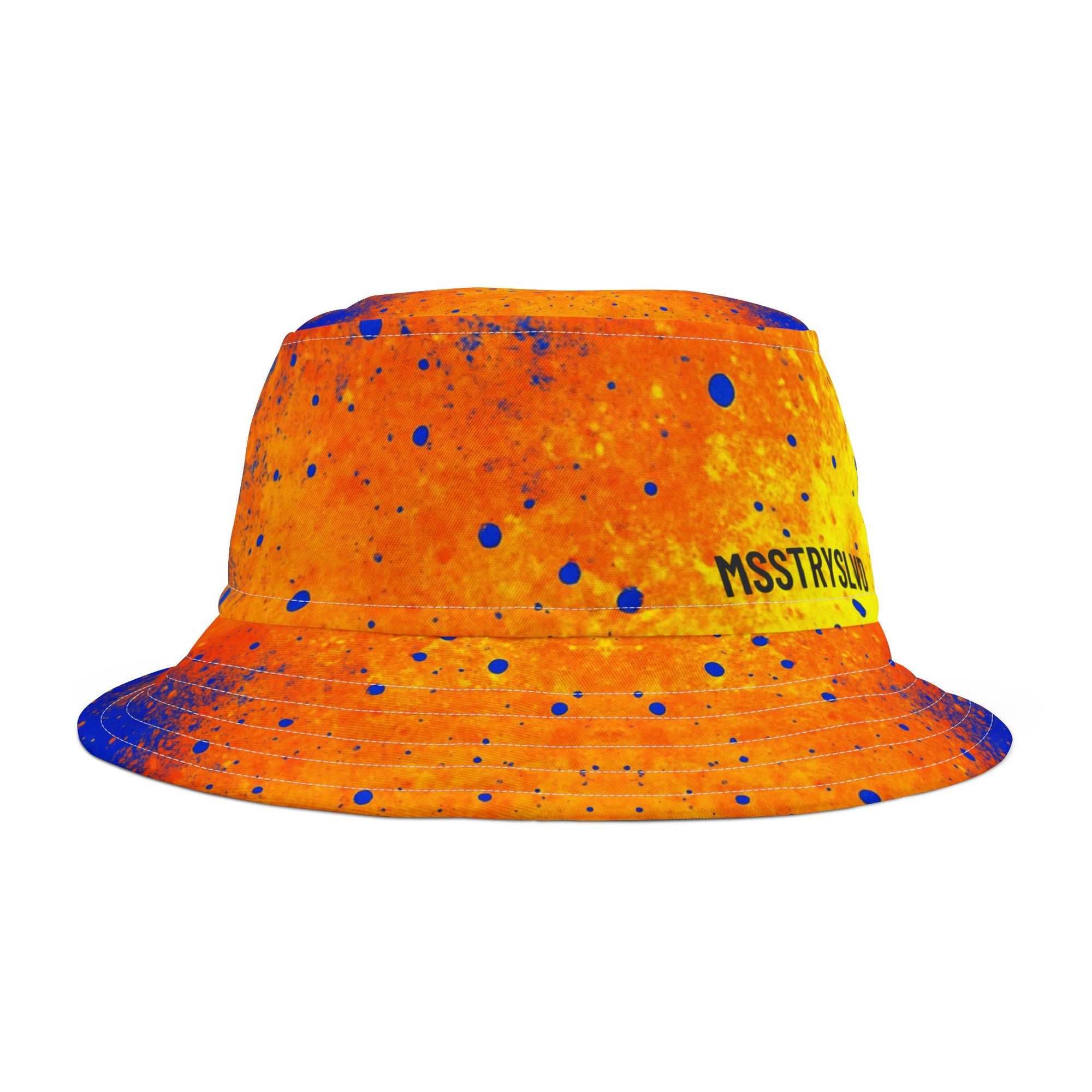 SUNSET Color Splash Bucket Hat in Neon Yellow Orange Blue | Reversible Festival Hat | Vibrant Paint Splatter Design Streetwear