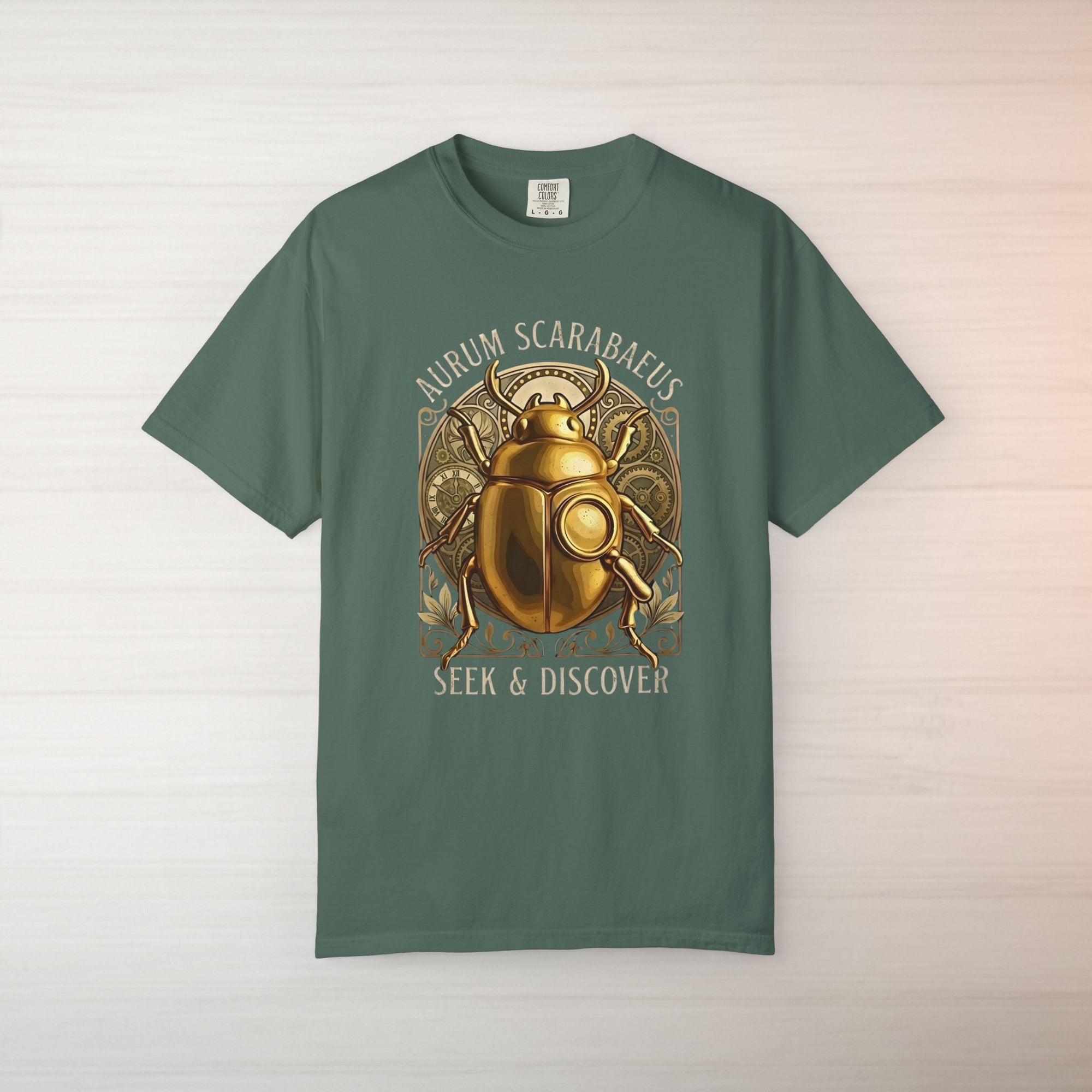 Golden Scarab T Shirt Aurum Scarabaeus | Seek & Discover Graphic Tee | Mystical Beetle Symbol Shirt | Unisex Vintage Art Tee