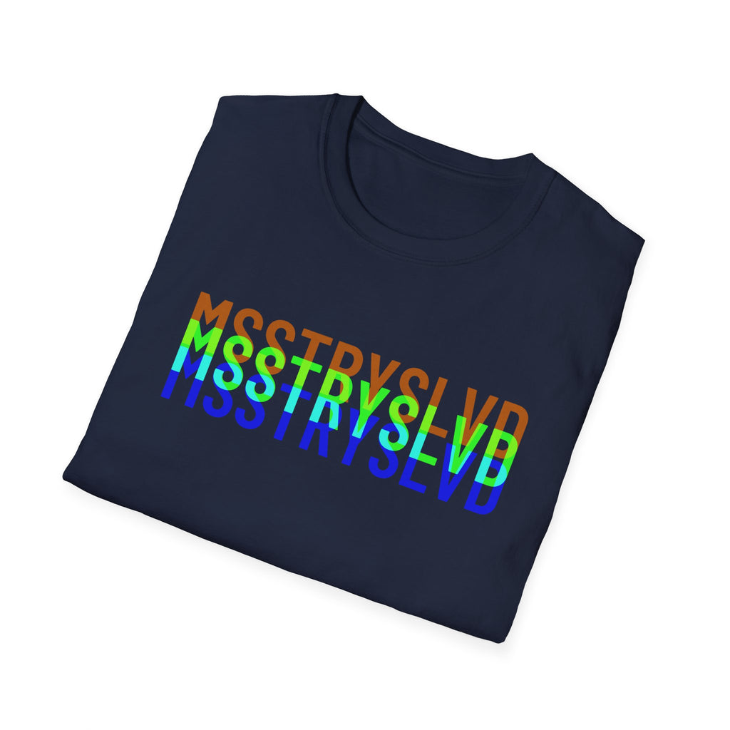MSSTRYSLVD Neon Glitch Type T-Shirt – Bold Text Unisex Shirt, Typography Lovers Gift