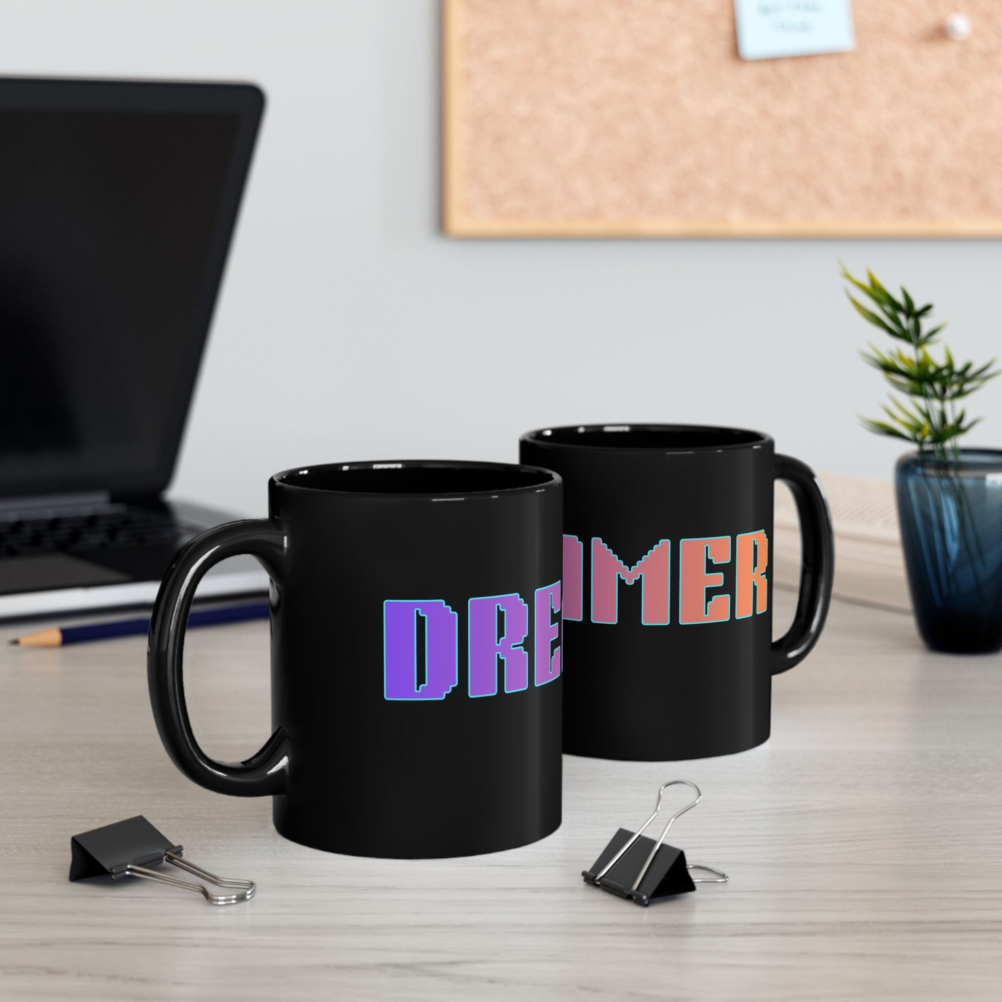 Dreamer Black Mug Color Gradient Funny Coffee Cup Gift Work Office Friends