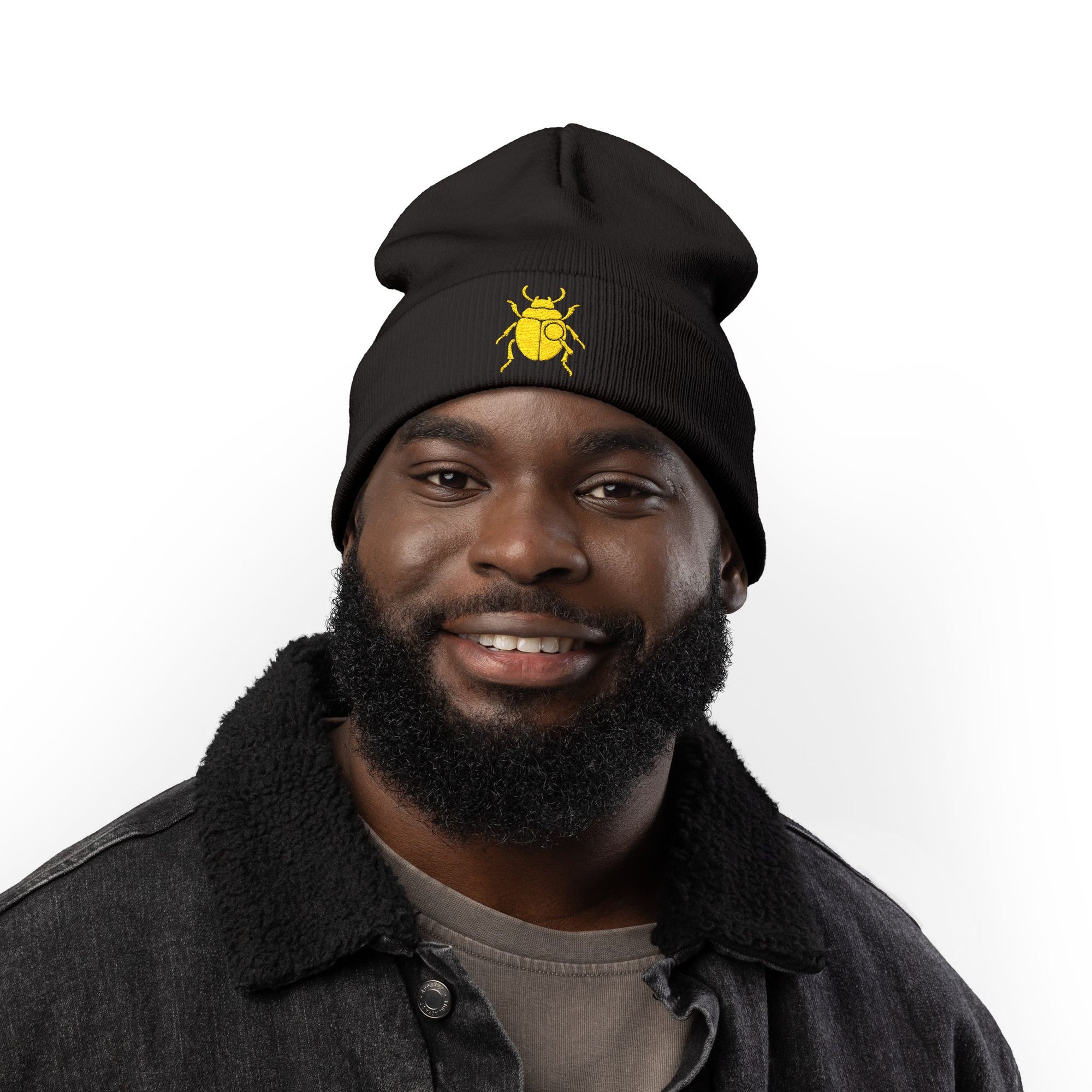 Golden Beetle Knit Beanie (Embroidery)