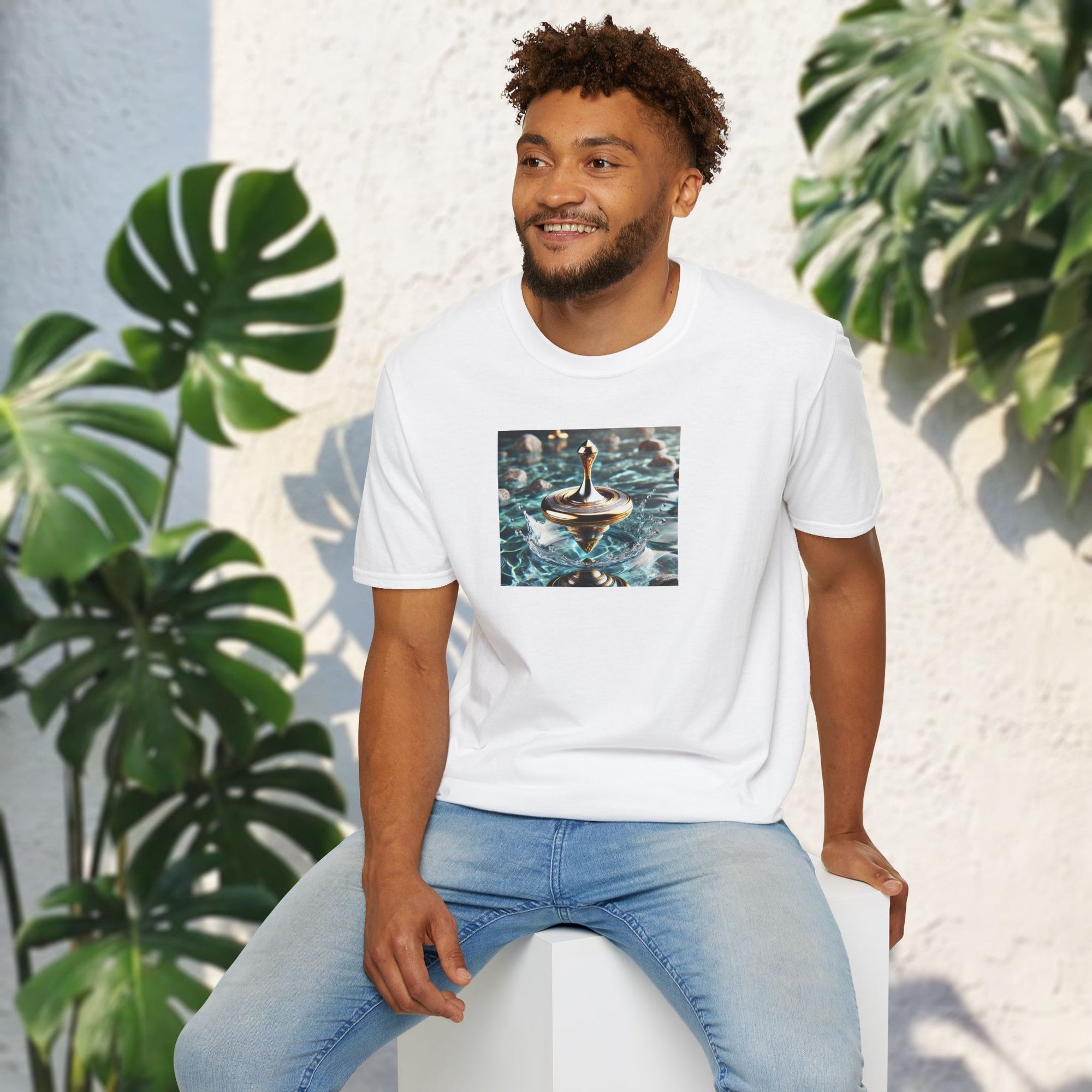 Golden Motion T-Shirt – Lux Surreal Spinning Top Art | Balance & Brilliance Graphic Tee