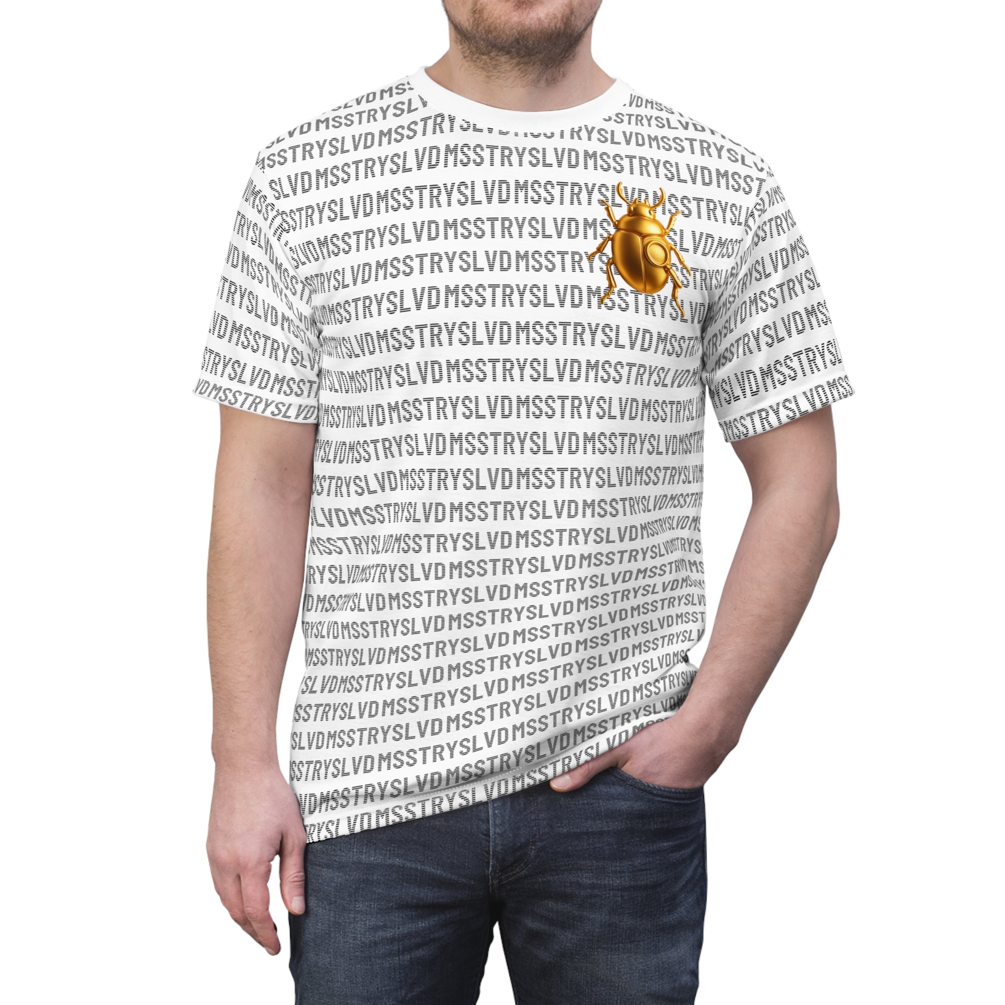 "MSSTRYSLVD GOLDEN BEETLE" Full Graphic Pattern T Shirt, Streetwear Unisex Tee