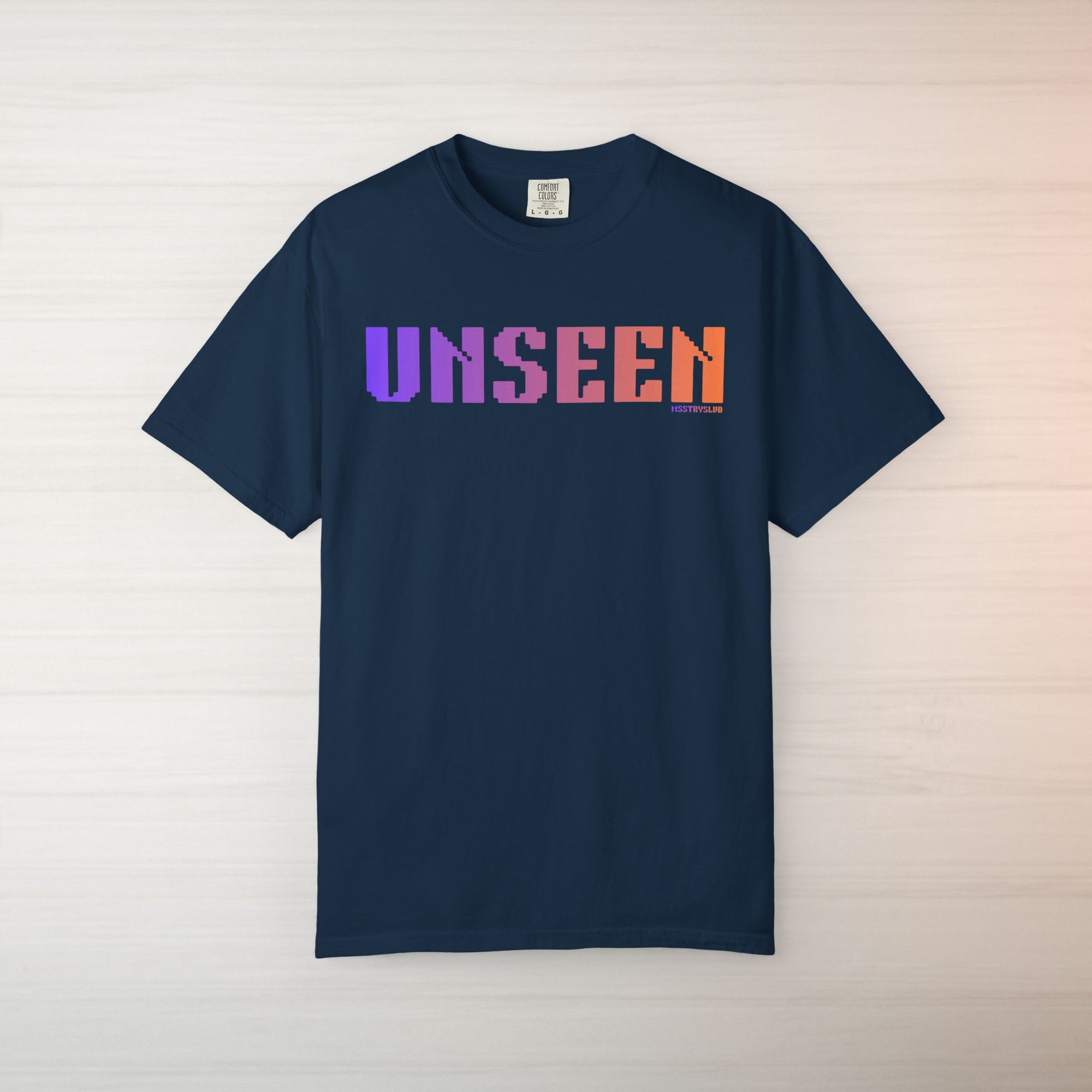 UNSEEN Graphic T Shirt Aesthetic Streetwear Tee, Retro Pixel Unisex Minimal Typography Statement Shirt, Travel Pastel Fashion Top