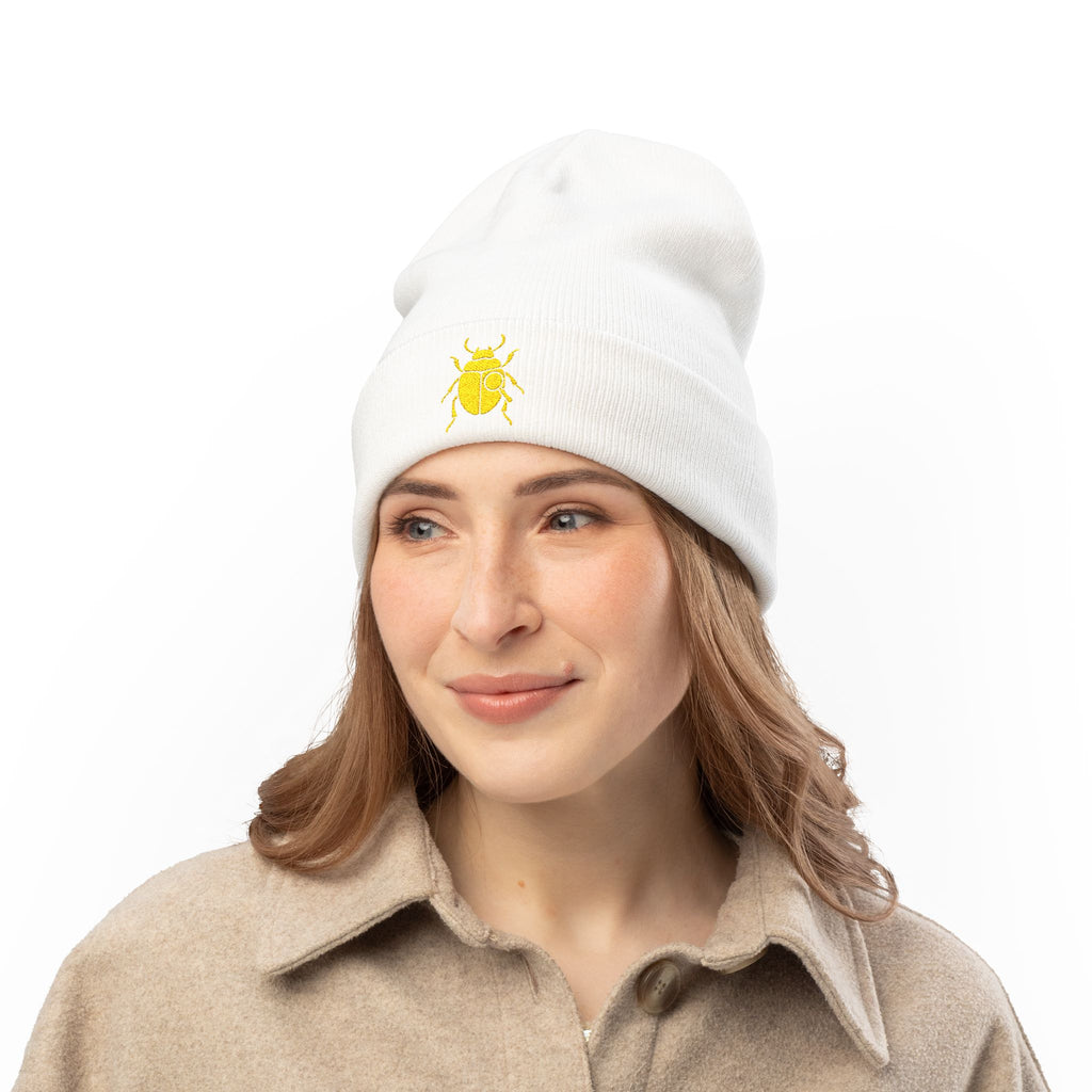 Golden Beetle Knit Beanie (Embroidery)