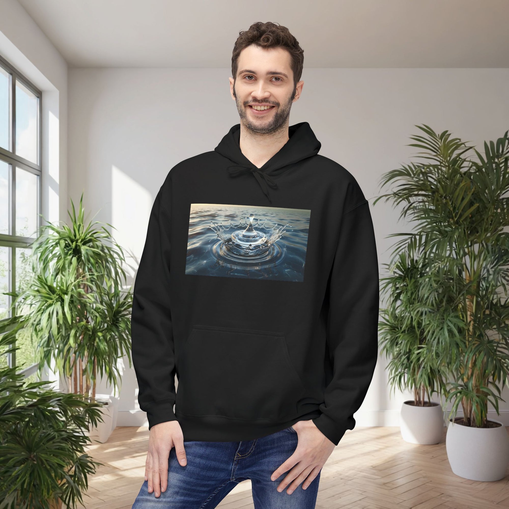 Liquid Balance Hoodie – Reflective Glass Spinning Top Design | Mindful Minimalist Streetwear