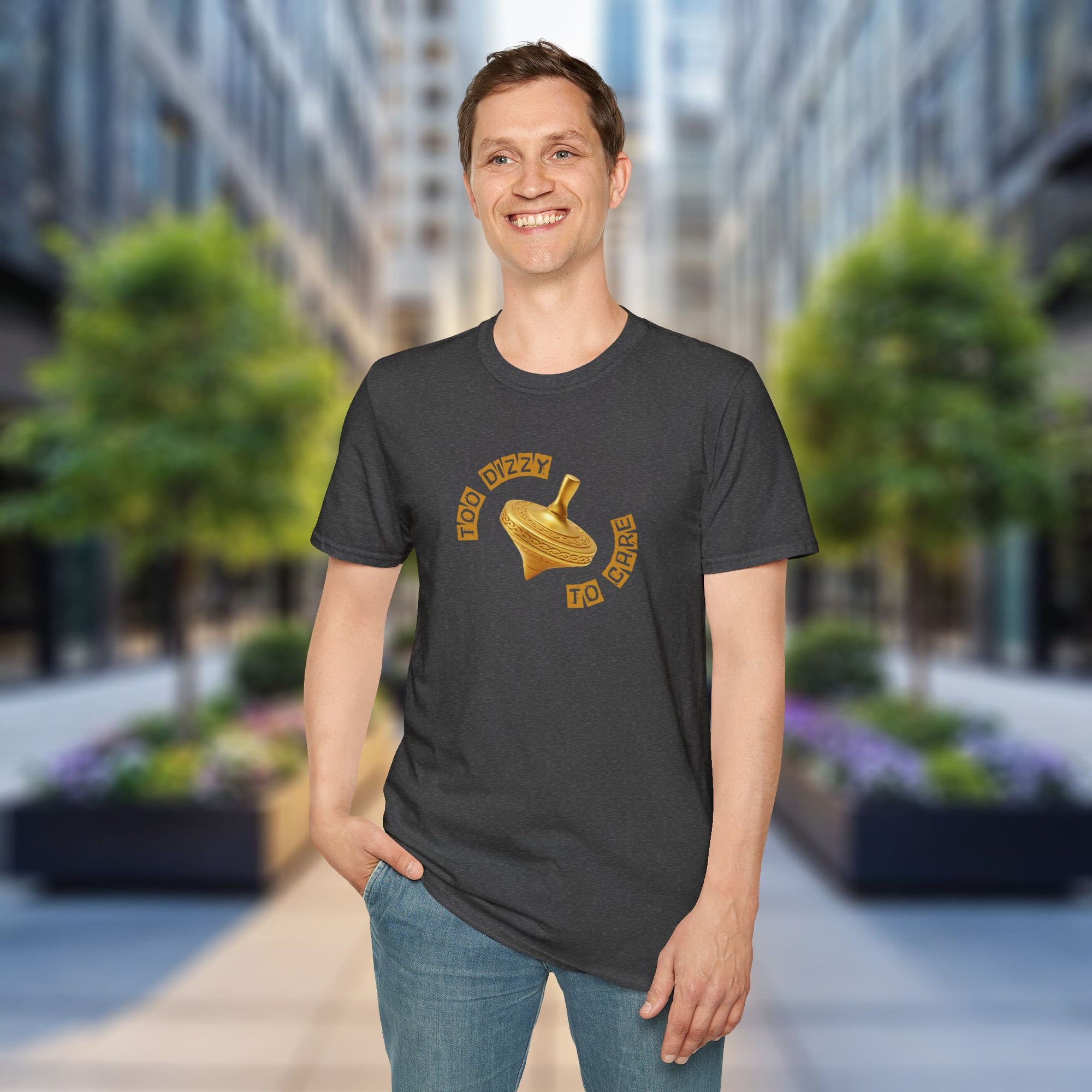 Too Dizzy to Care T-Shirt – Funny Spinning Top Graphic Tee | Quirky Gift for Friends