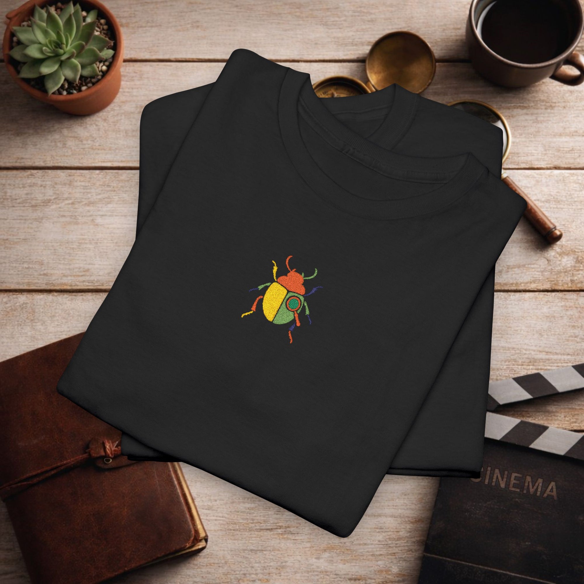Embroidered Minimal Beetle T-Shirt | Unisex Tee Small Chest Color Block Embroidery | Aesthetic Insect Graphic Shirt