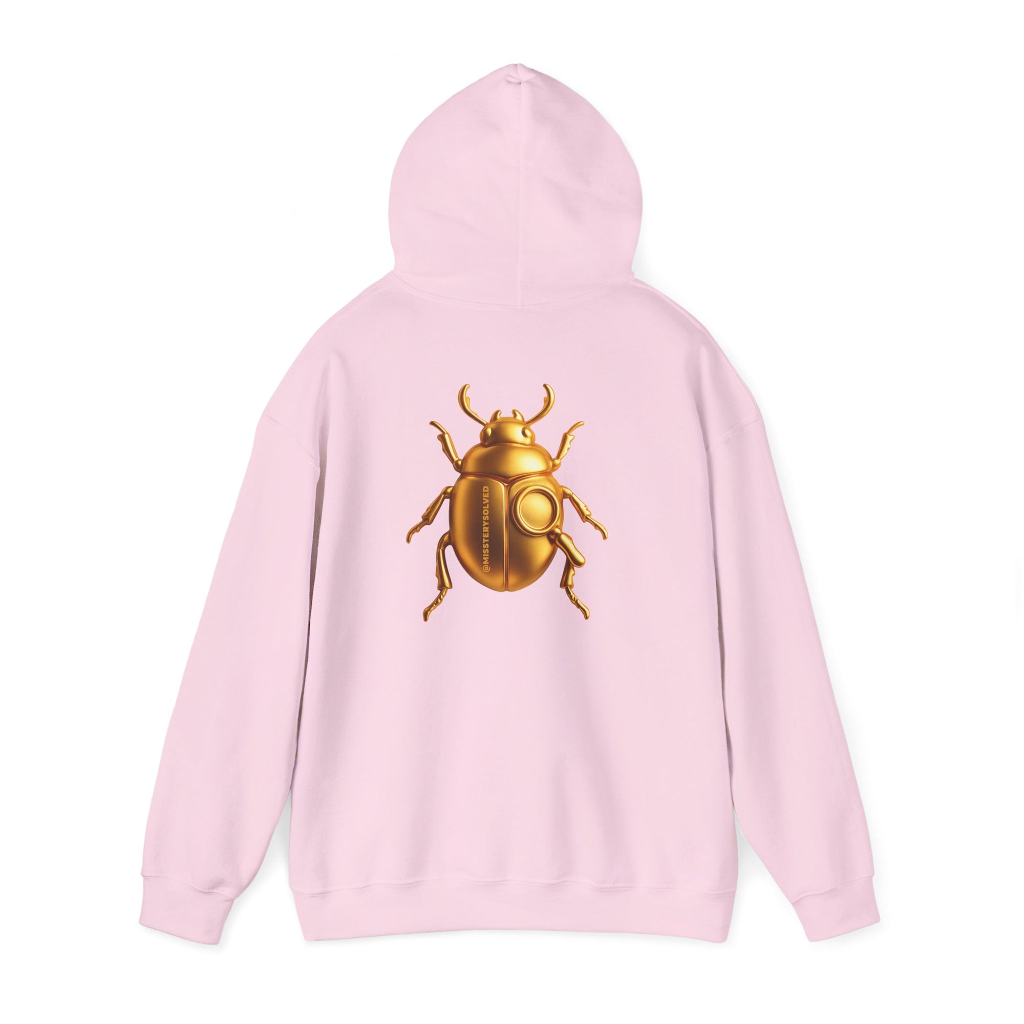 Gold Scarab Beetle Hoodie – Futuristic Steampunk Insect | Unisex Heavy Blend Hooded Sweatshirt Front and Back Graphic