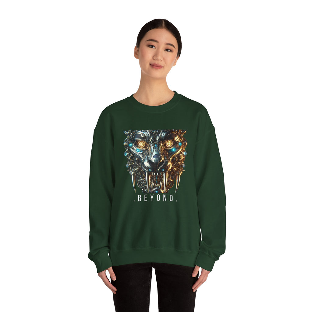Beyond Cyber Wolf Sweatshirt | Futuristic Mechanical Wolf Graphic Crewneck, Sci-Fi Streetwear Unisex Jumper