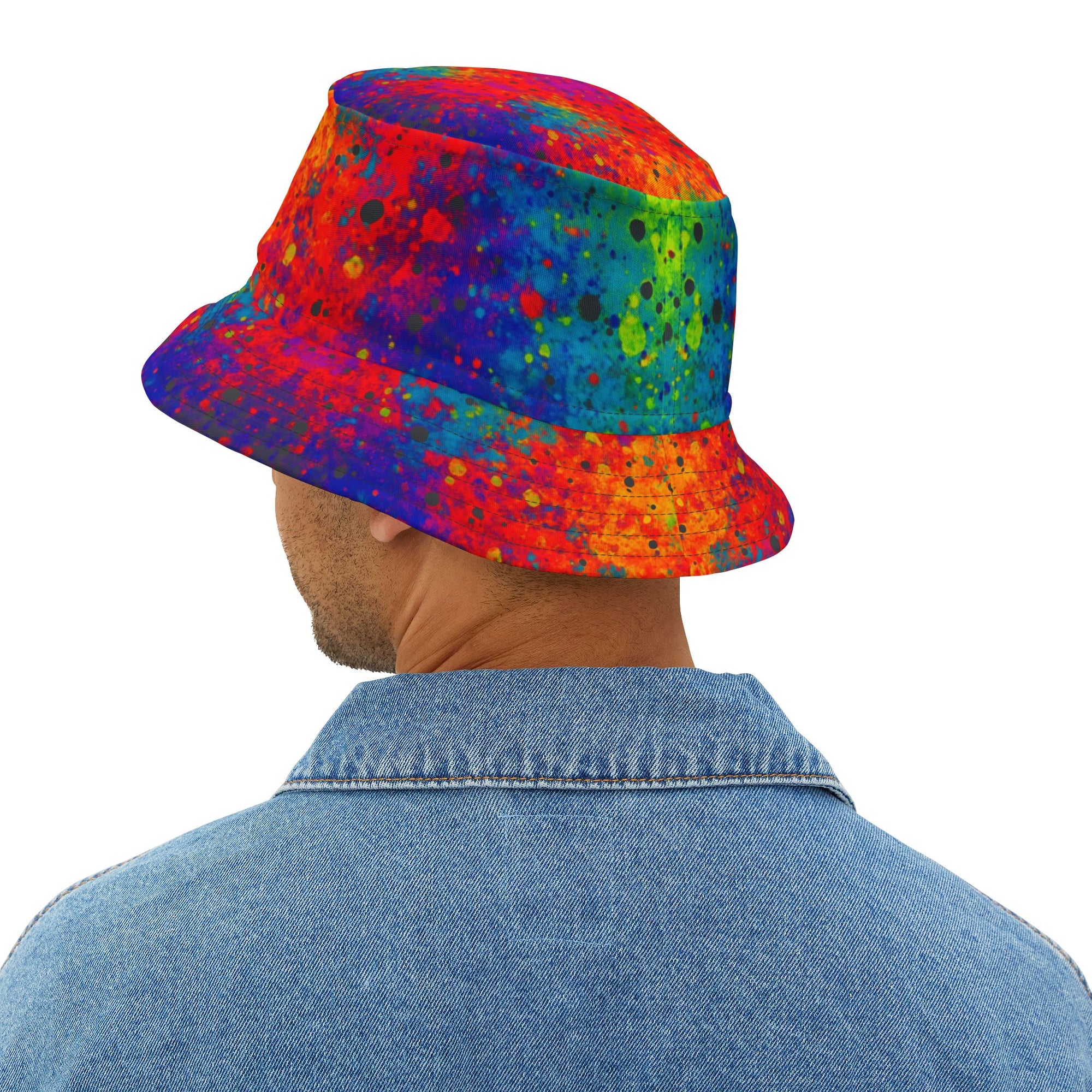 INFERNO Color Splash Bucket Hat in Neon Rainbow Print | Reversible Festival Hat for Men & Women | Bold Summer Streetwear