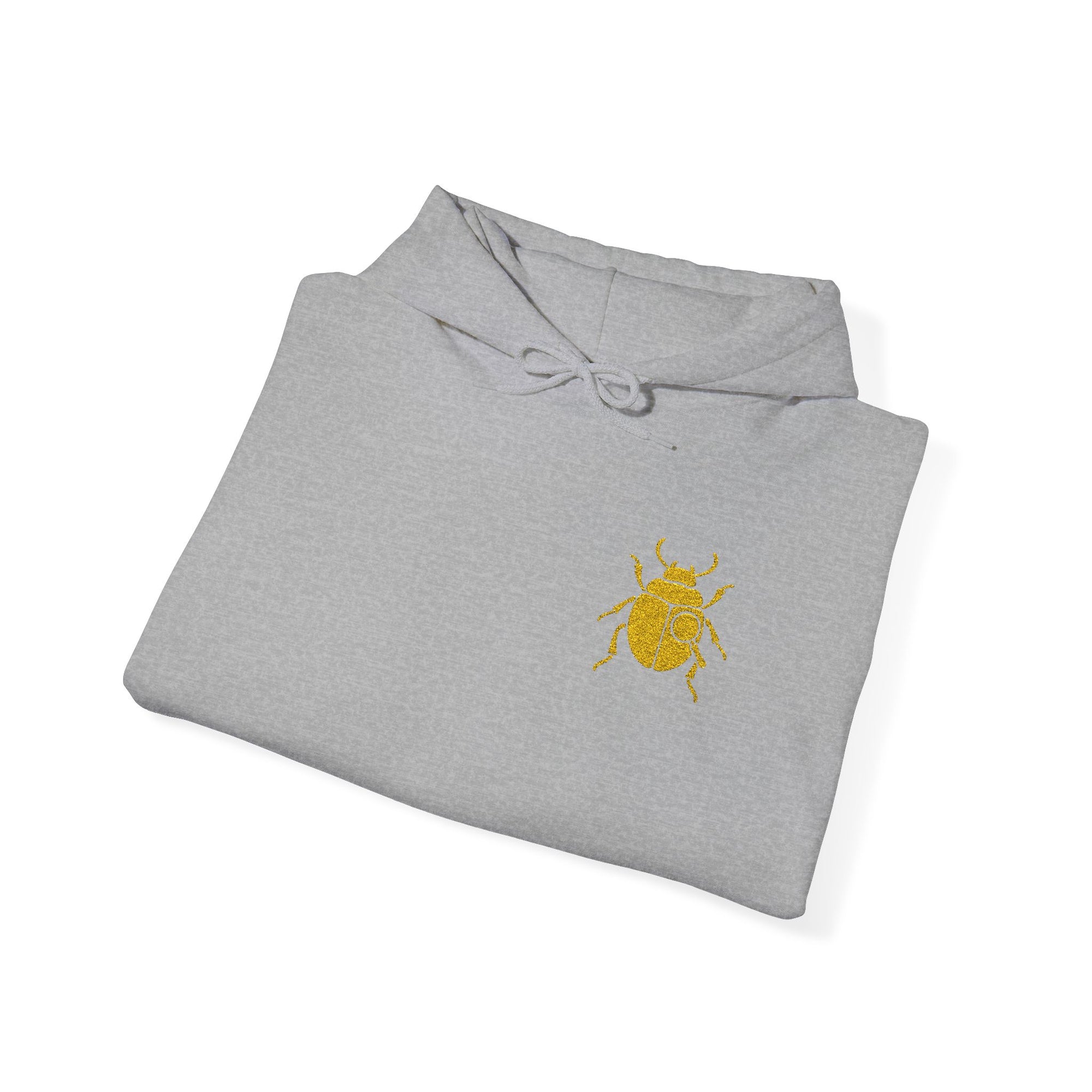 Gold Beetle Embroidered Hoodie – Futuristic Steampunk Insect, Unique Golden Bug Fashion Top | Unisex Heavy Blend Hooded Sweatshirt
