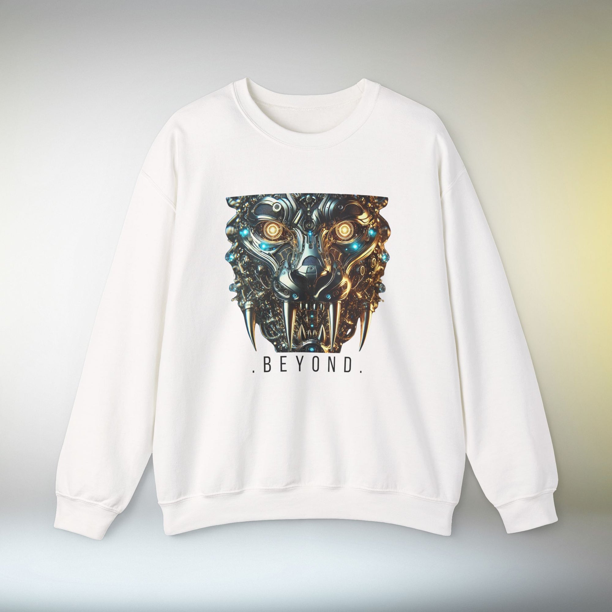Beyond Cyber Wolf Sweatshirt | Futuristic Mechanical Wolf Graphic Crewneck, Sci-Fi Streetwear Unisex Jumper