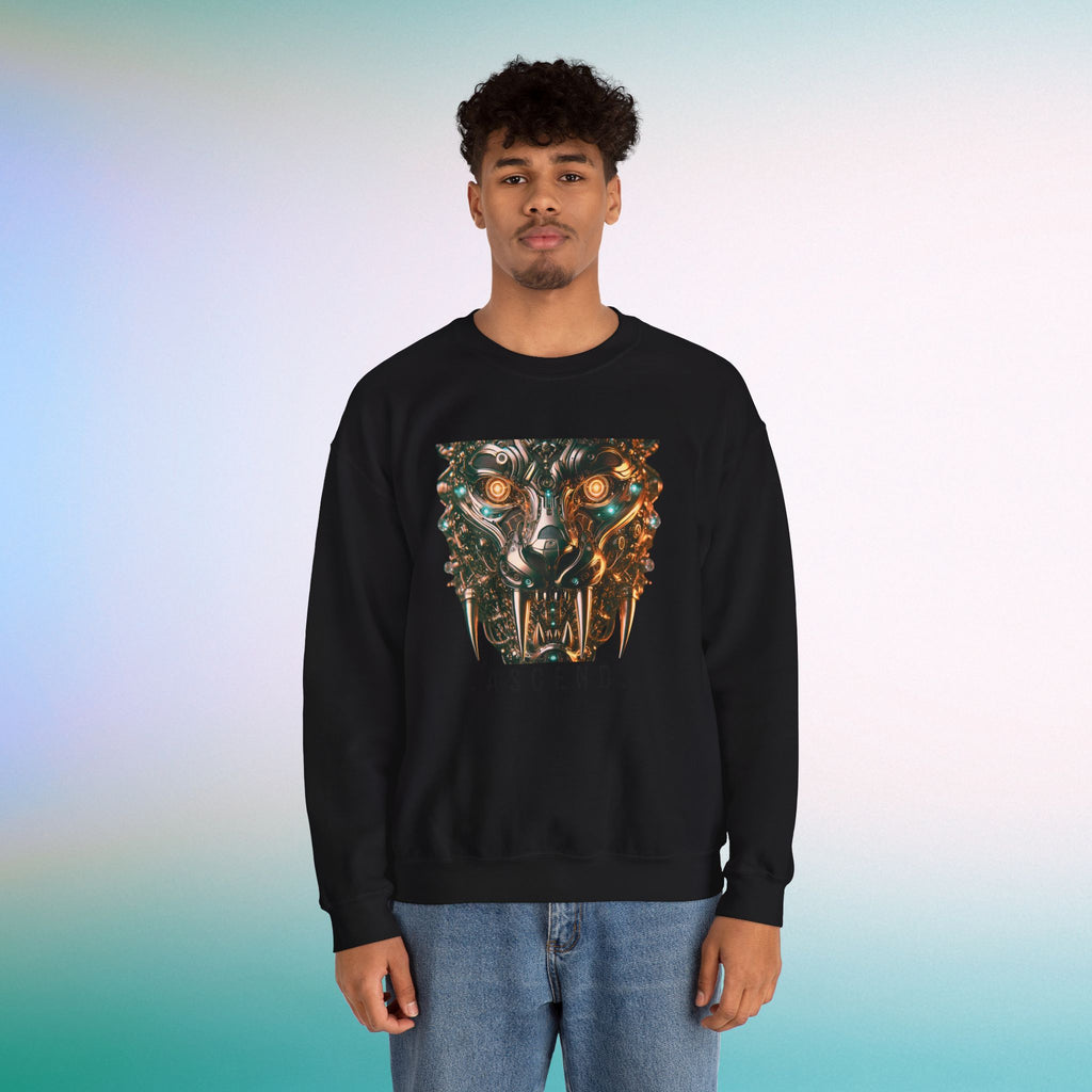 ASCEND Cyber Panther Sweatshirt | Futuristic Mechanical Animal Graphic Crewneck, Sci-Fi Streetwear Unisex