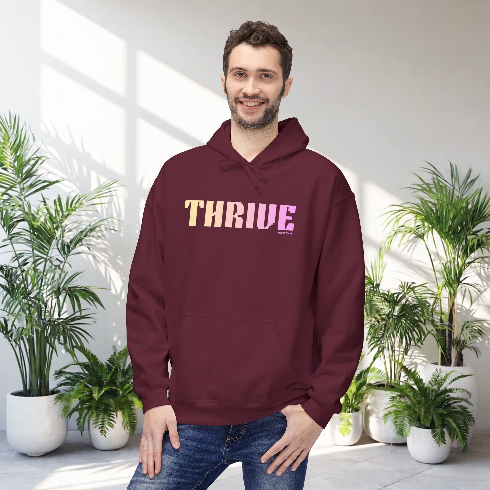 Thrive Bold Big Quote Hoodie | Positive Colorful Print Retro Graphic Pullover