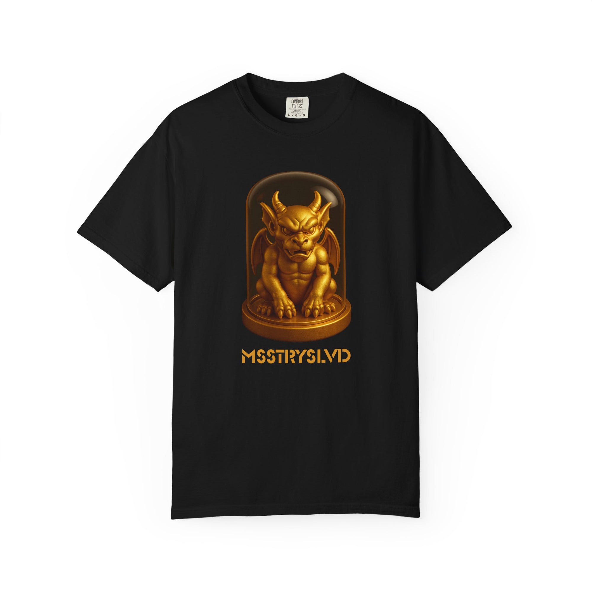 “MYTHFORGE V1” Streetwear Graphic T-Shirt – Golden Relic Beetle Vault Rush Gargoyle Edition Tee For Men & Women