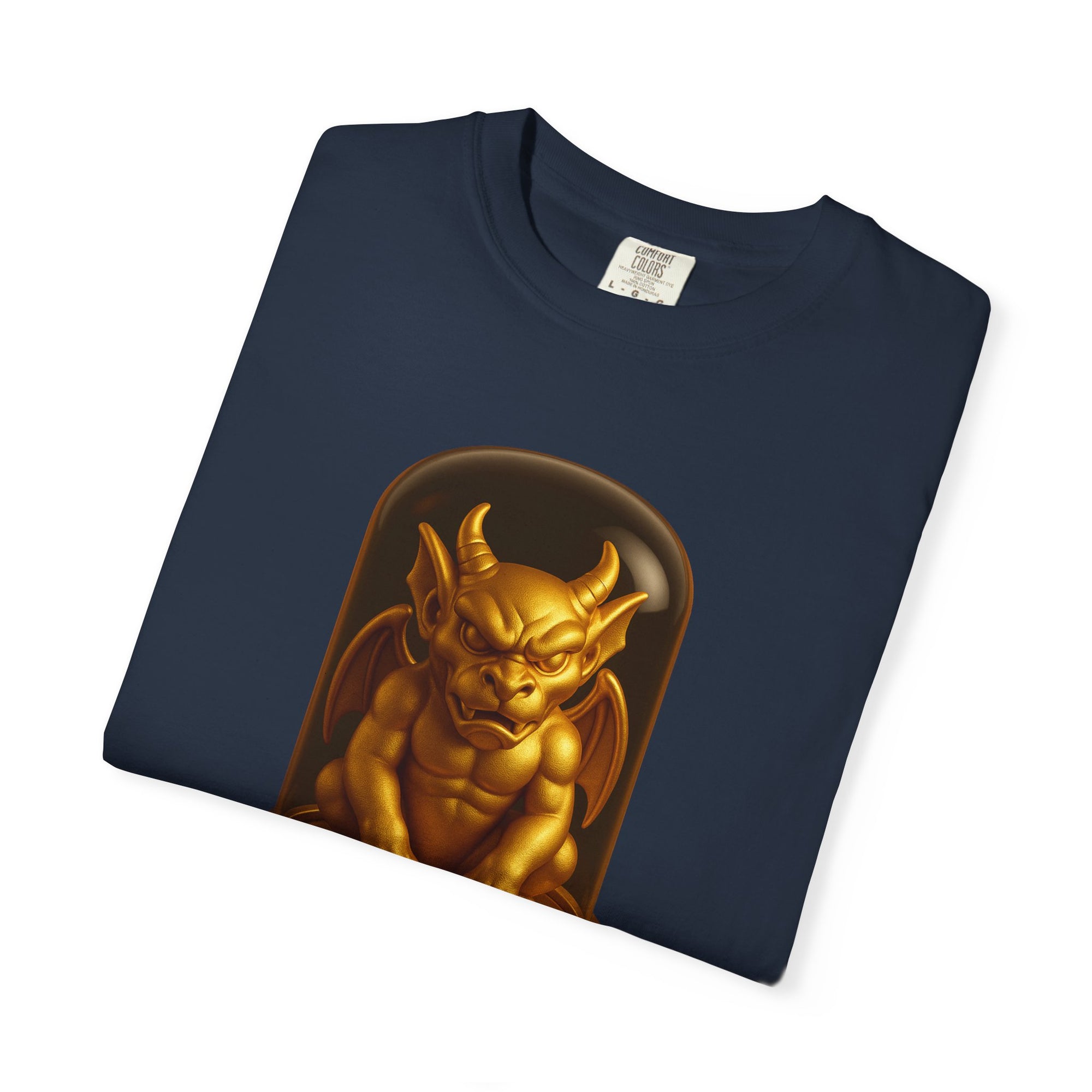 “MYTHFORGE V1” Streetwear Graphic T-Shirt – Golden Relic Beetle Vault Rush Gargoyle Edition Tee For Men & Women