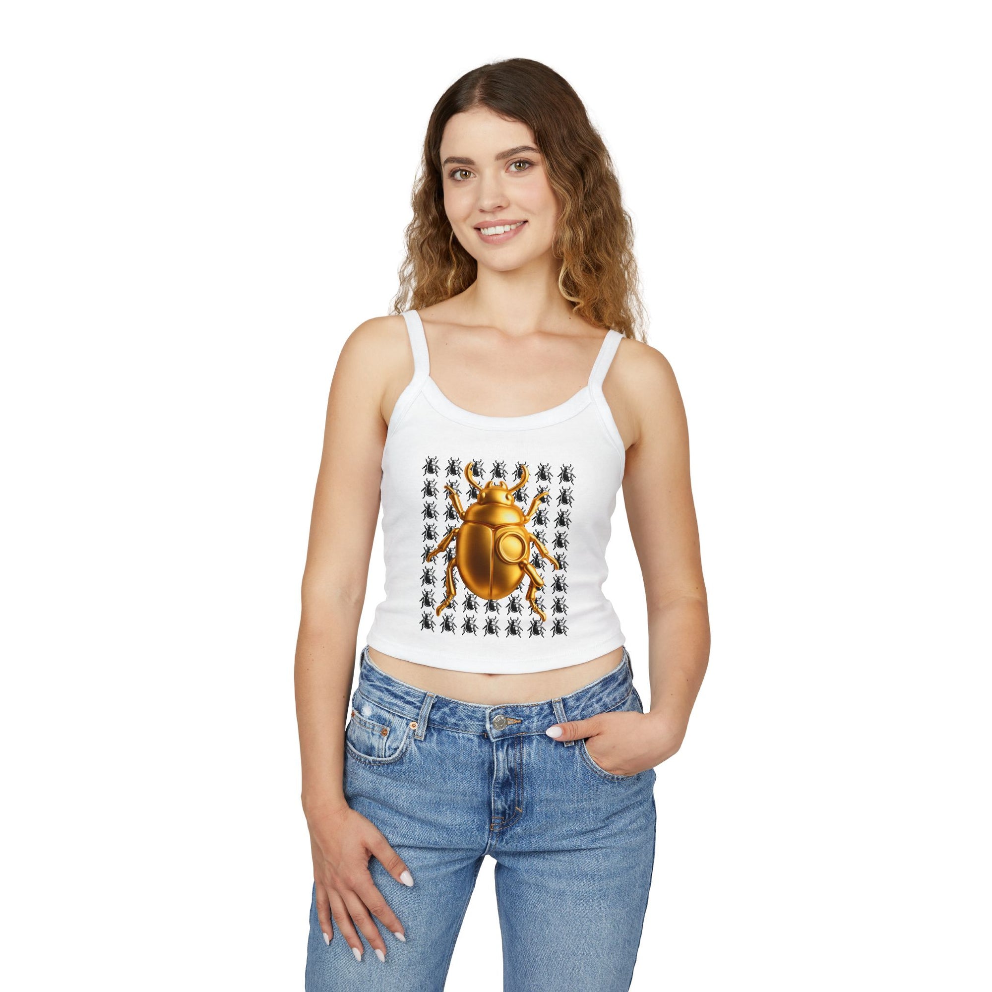 ✨ “BUGS ON MY CHEST” CROP TANK Golden Beetle Edition - Women's Spaghetti Strap Tank Top