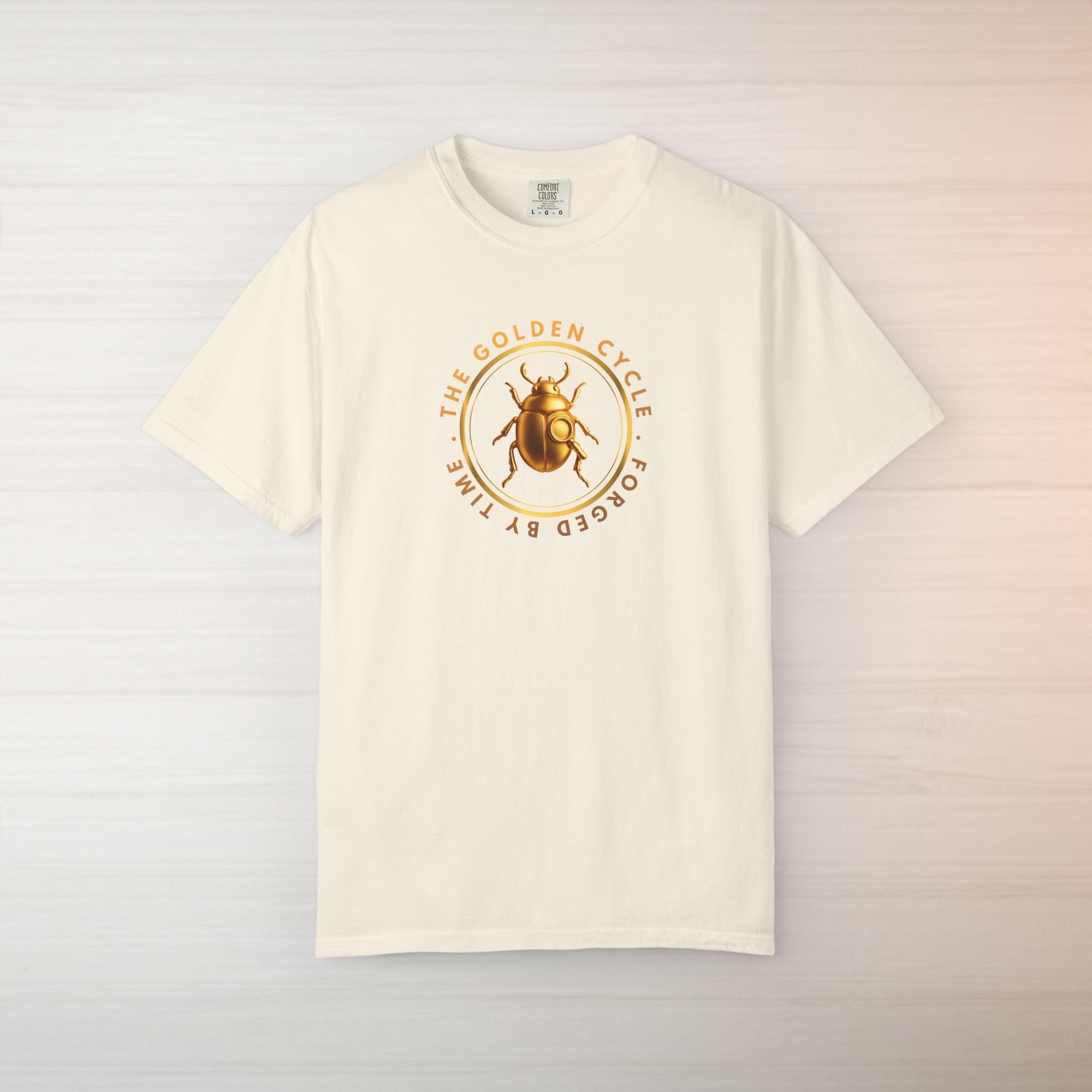 Golden Beetle T Shirt Minimal Emblem | The Golden Cycle Tee | Luxury Scarab Symbol Shirt | Slogan Unisex Graphic T-Shirt