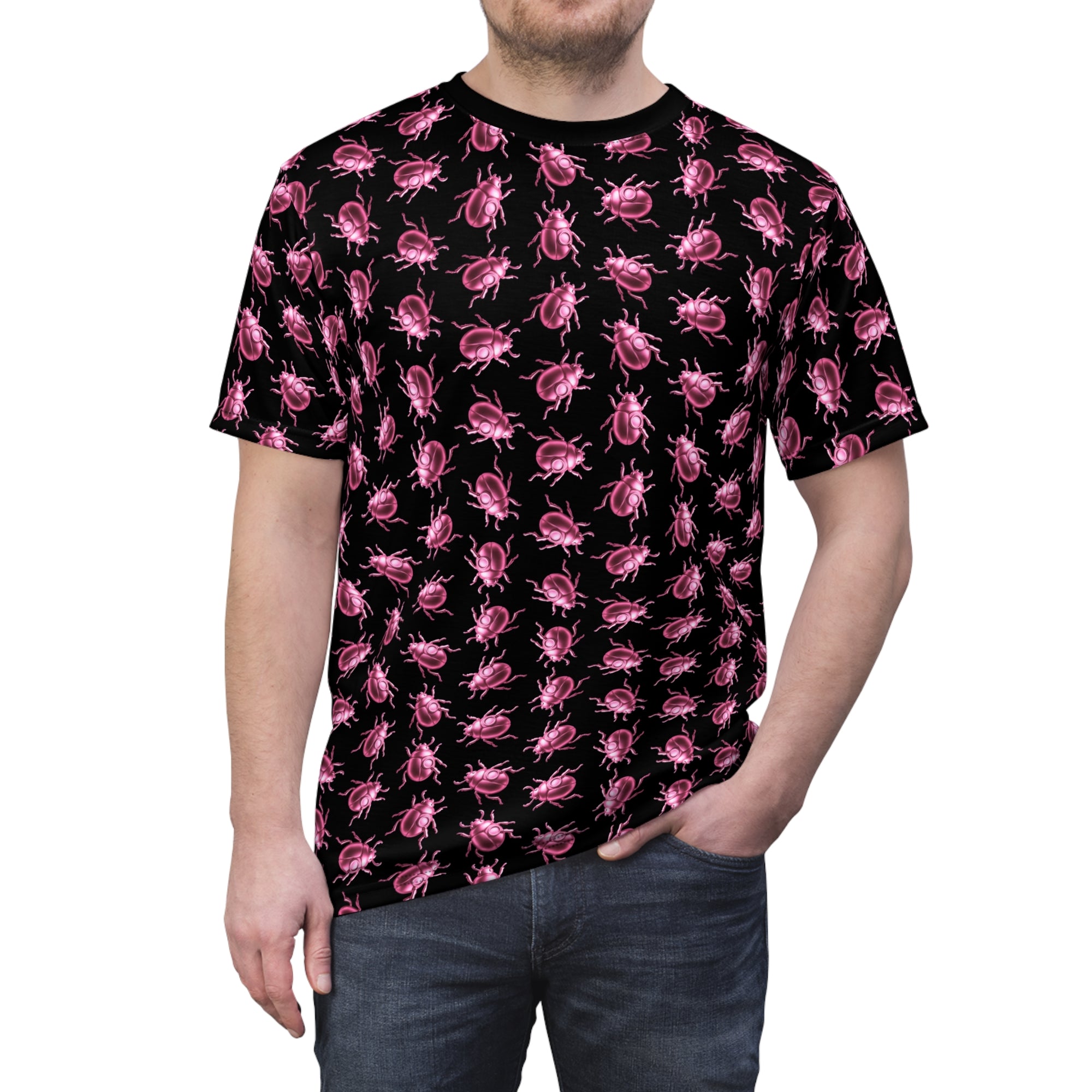 Beetle Neon Pink Color Pop All Over Print T Shirt For Men & Women