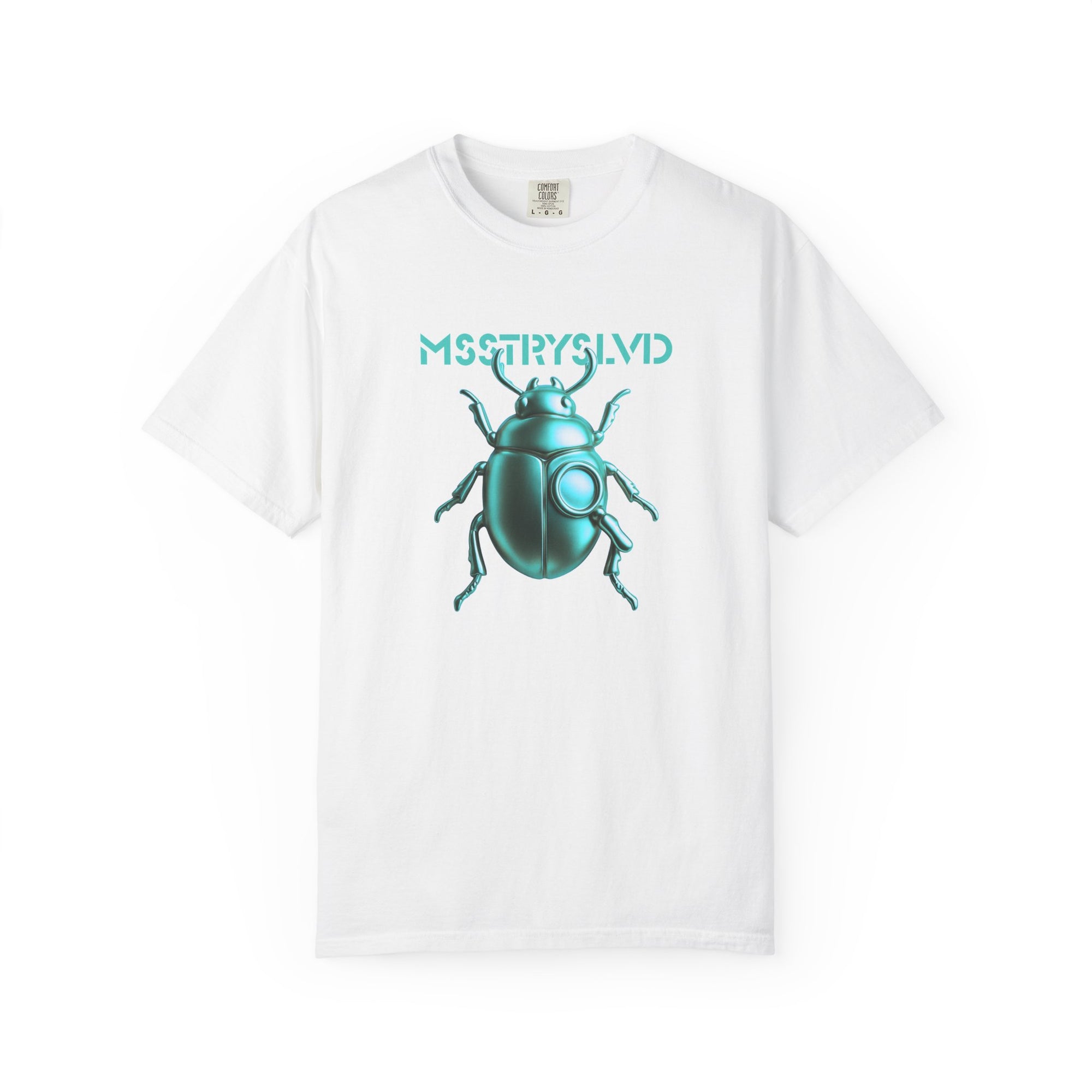 Cyber Beetle Graphic T-Shirt – Futuristic Insect Streetwear Tee, Neon Blue Bug Design Techwear Top For Men & Women
