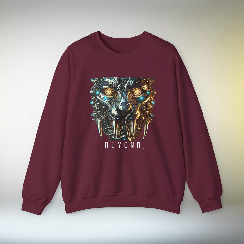 Beyond Cyber Wolf Sweatshirt | Futuristic Mechanical Wolf Graphic Crewneck, Sci-Fi Streetwear Unisex Jumper