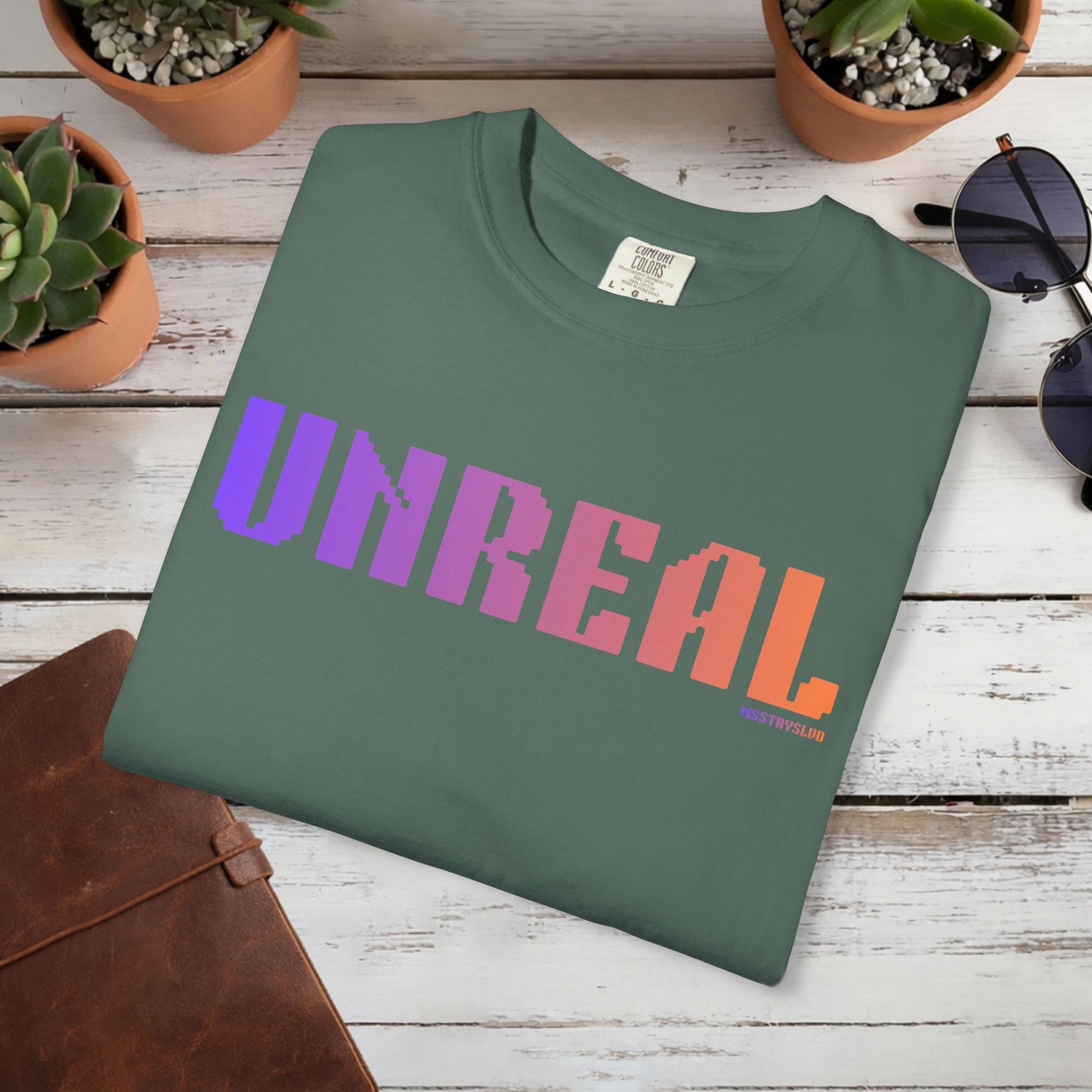 UNREAL Graphic T Shirt Aesthetic Streetwear Tee, Unisex Minimal Typography Shirt, Soft Pastel Fashion Top