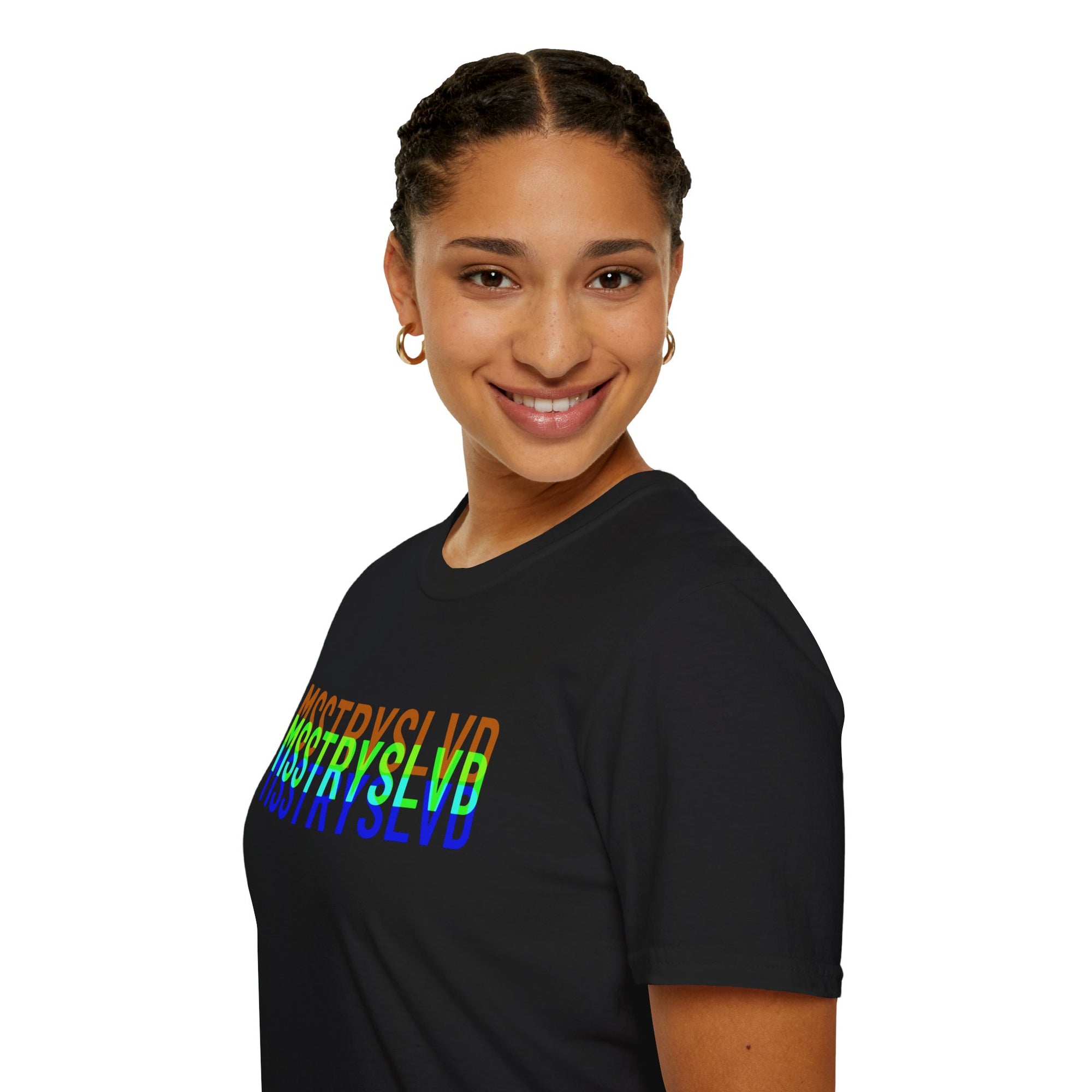 MSSTRYSLVD Neon Glitch Type T-Shirt – Bold Text Unisex Shirt, Typography Lovers Gift
