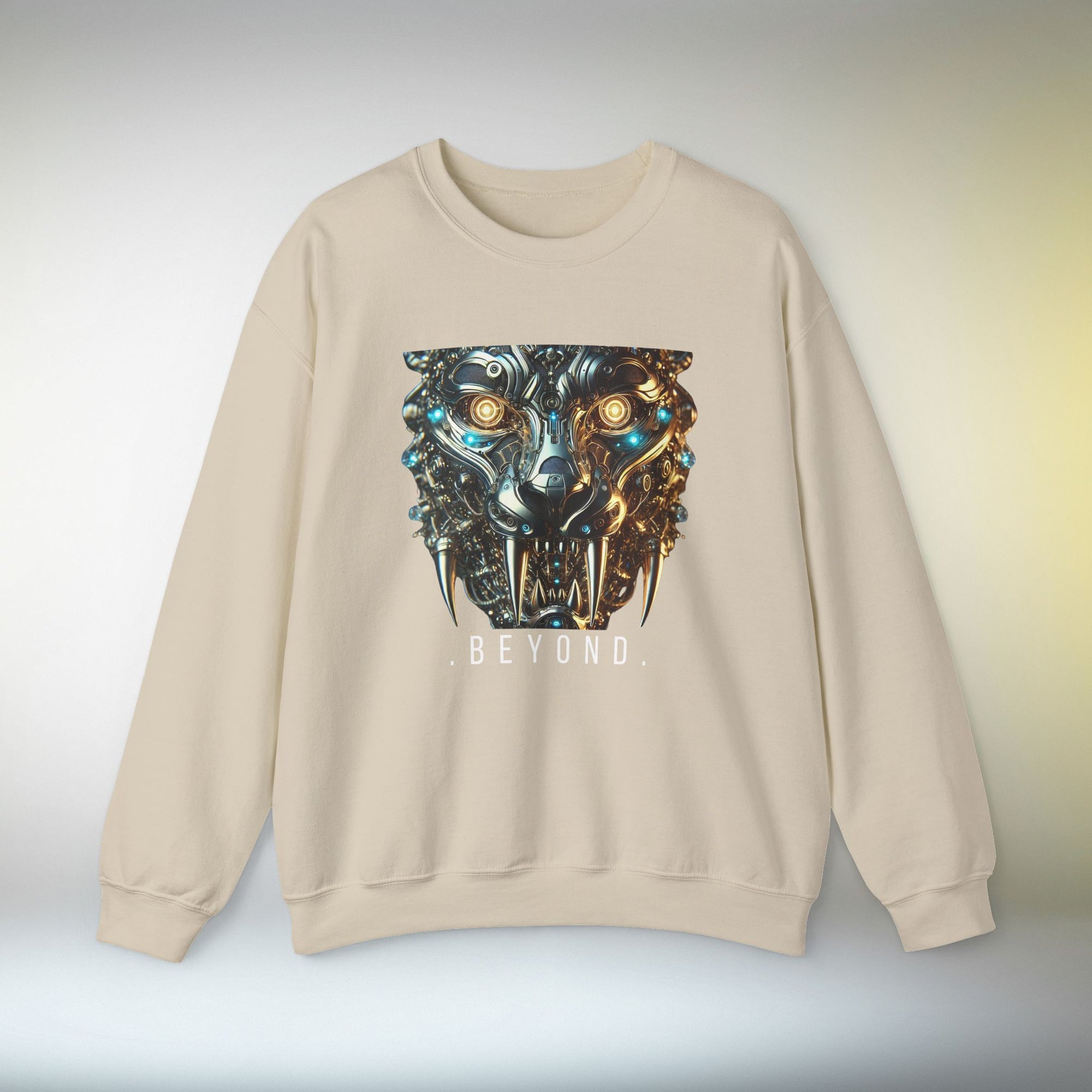 Beyond Cyber Wolf Sweatshirt | Futuristic Mechanical Wolf Graphic Crewneck, Sci-Fi Streetwear Unisex Jumper