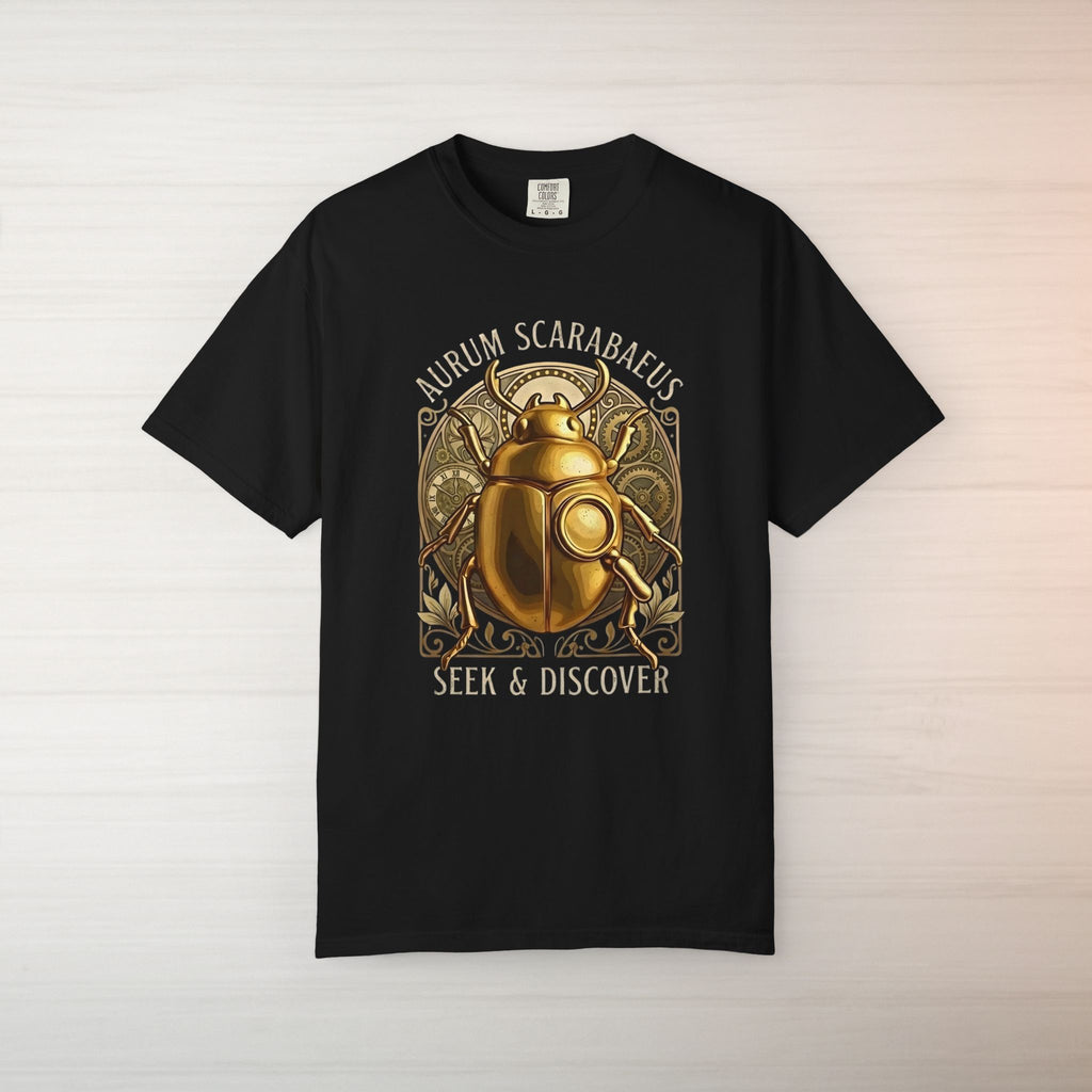 Golden Scarab T Shirt Aurum Scarabaeus | Seek & Discover Graphic Tee | Mystical Beetle Symbol Shirt | Unisex Vintage Art Tee