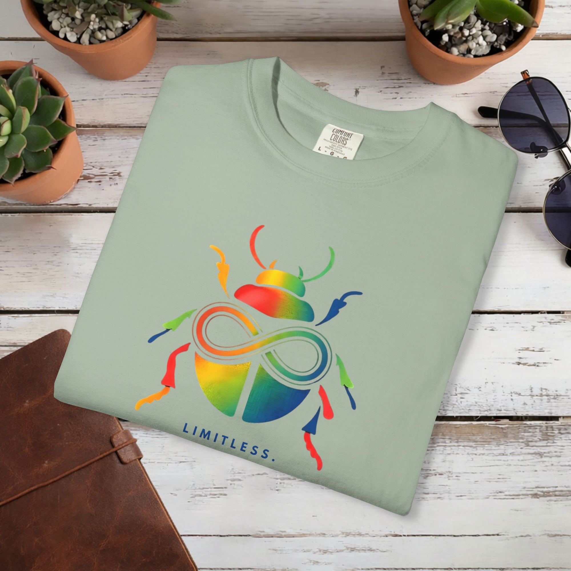 Limitless Beetle T Shirt | Infinity Symbol Graphic Tee | Colorful Scarab Art Shirt | Motivational Streetwear T-Shirt | Unisex Tee