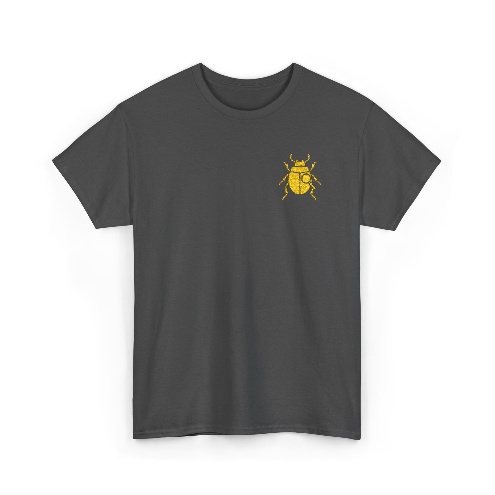 Gold Scarab Beetle Embroidered T-Shirt – Steampunk Insect Design, Unique Golden Bug Cotton Tee for Men & Women