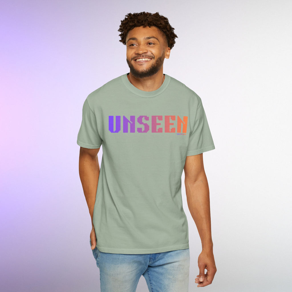 UNSEEN Graphic T Shirt Aesthetic Streetwear Tee, Retro Pixel Unisex Minimal Typography Statement Shirt, Travel Pastel Fashion Top