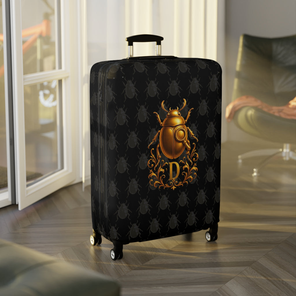 Golden Beetle Initial 'D' Luggage Cover Travel Suitcase Mid-Century Vintage Style