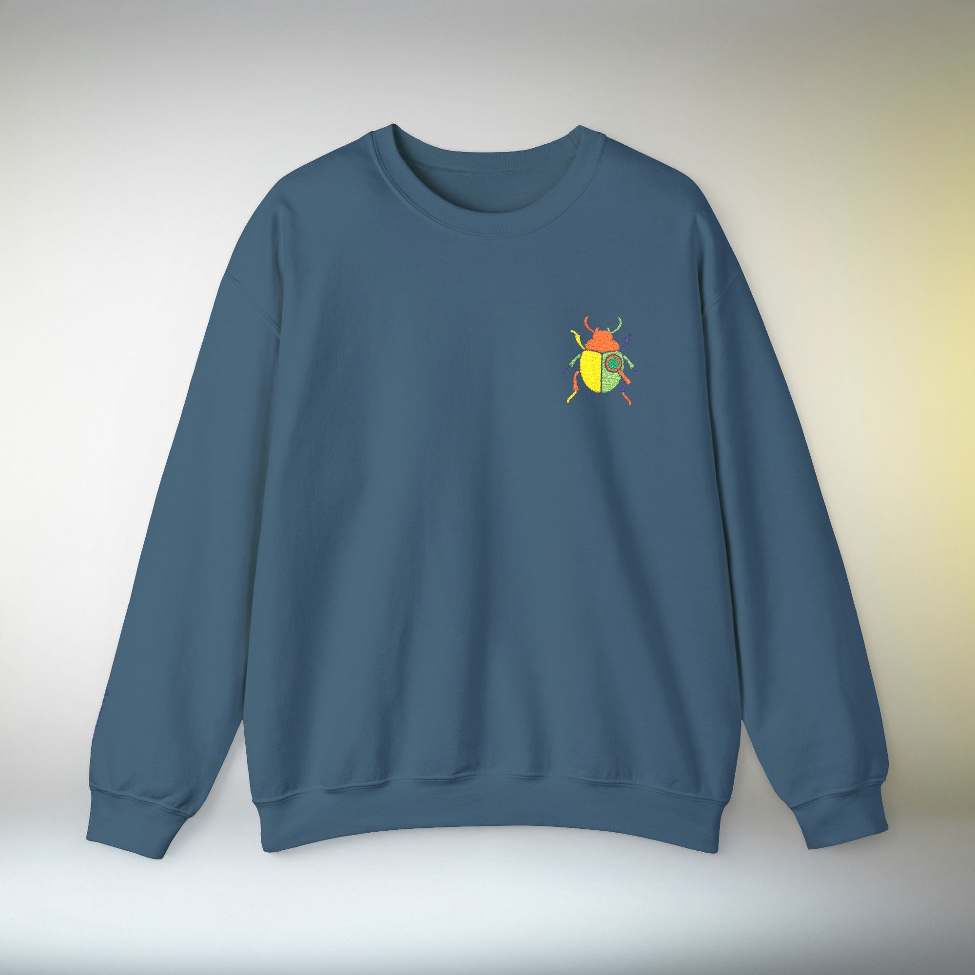 Embroidered Beetle Sweatshirt | Minimal Mystery Insect Design | Unisex Long Sleeve Crewneck | Mid Century Inspired Aesthetic Streetwear
